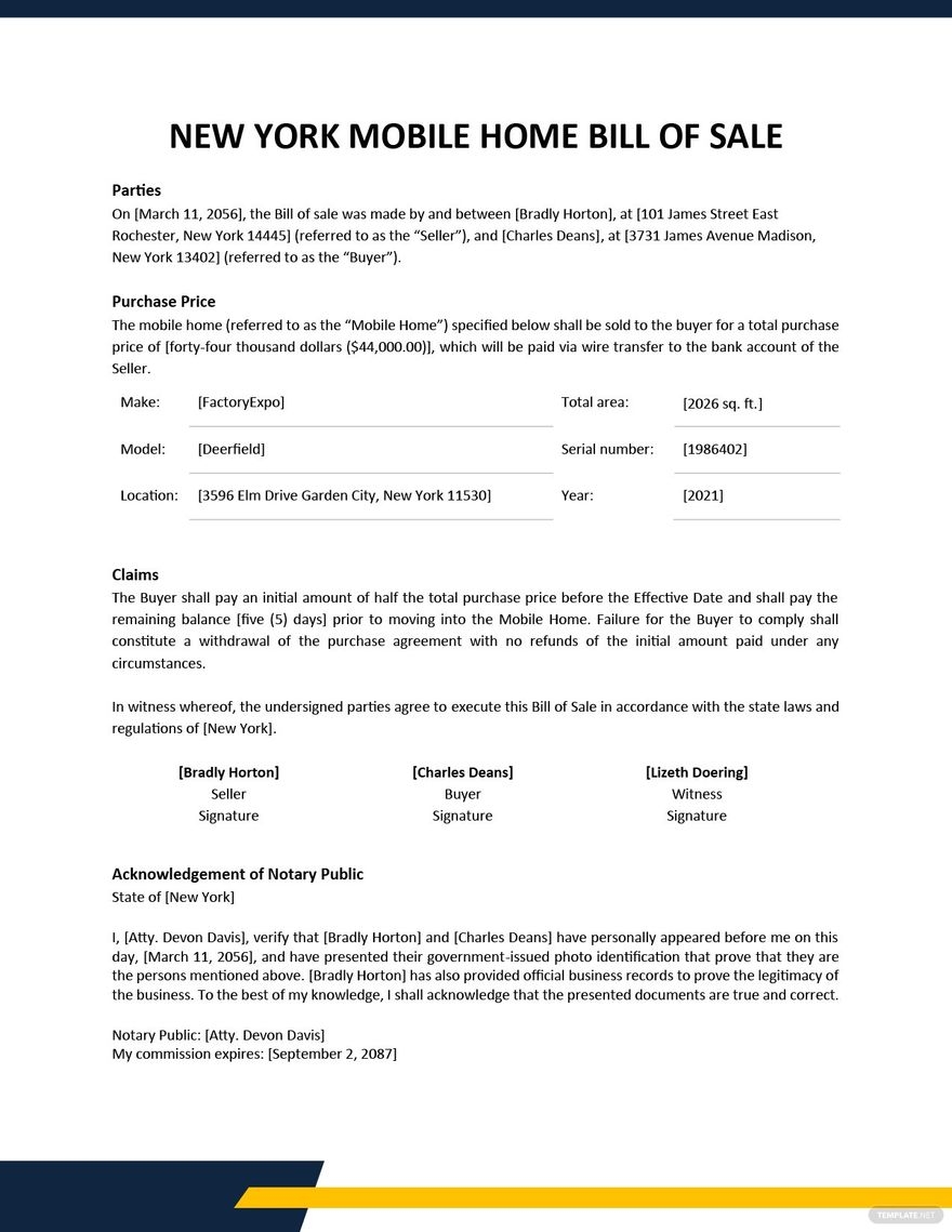 mobile home bill of sale