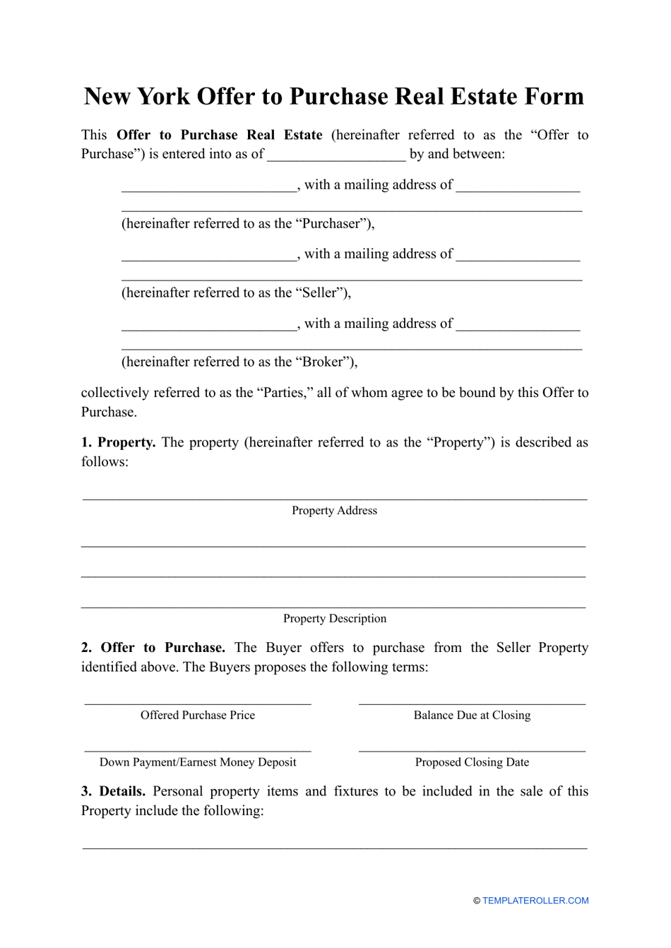 New York Offer To Purchase Real Estate Form Fill Out Sign Online And Download PDF Templateroller
