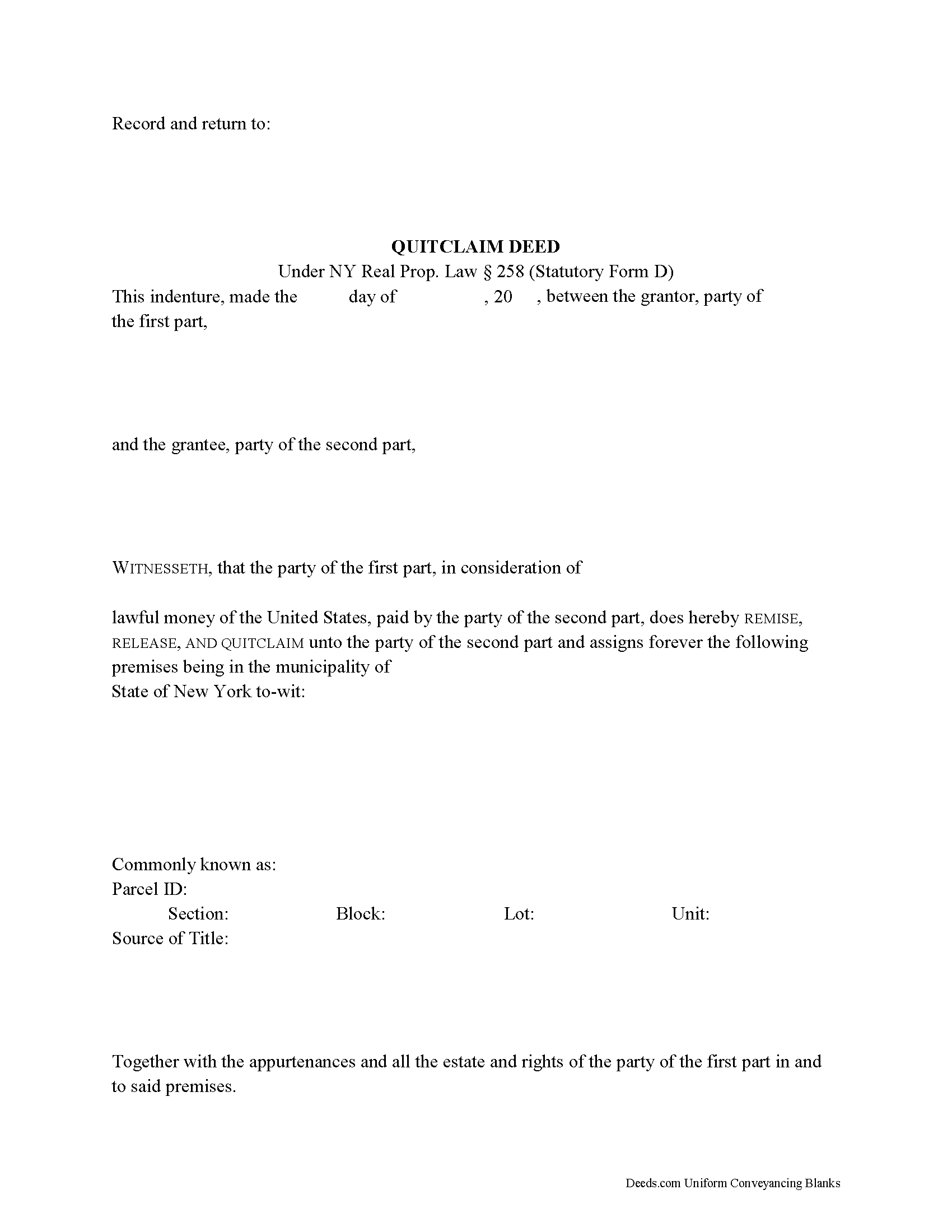 New York Quitclaim Deed Forms Deeds New York Quitclaim Deed Forms Deeds