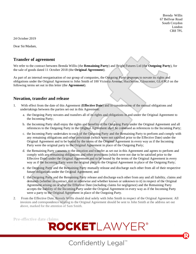 Novation Agreement Template FAQs Rocket Lawyer UK Novation Agreement Template FAQs Rocket Lawyer UK