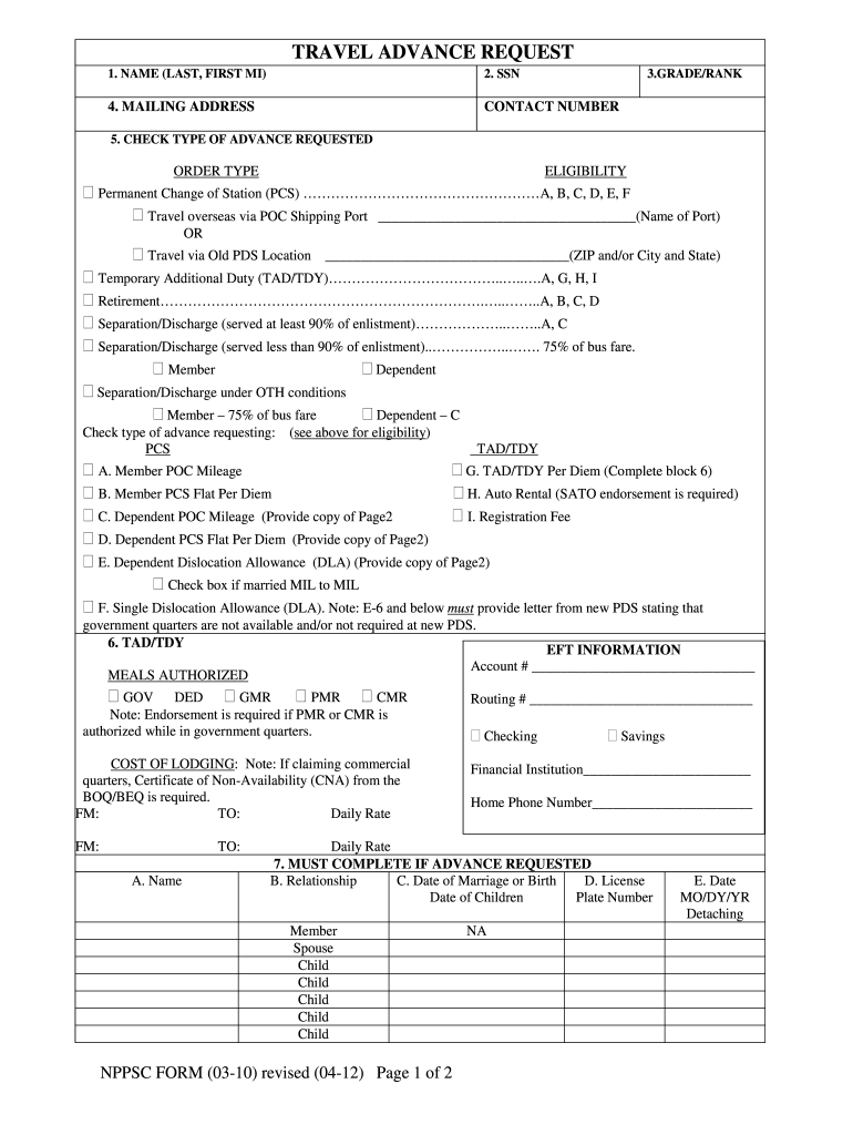 travel advance form