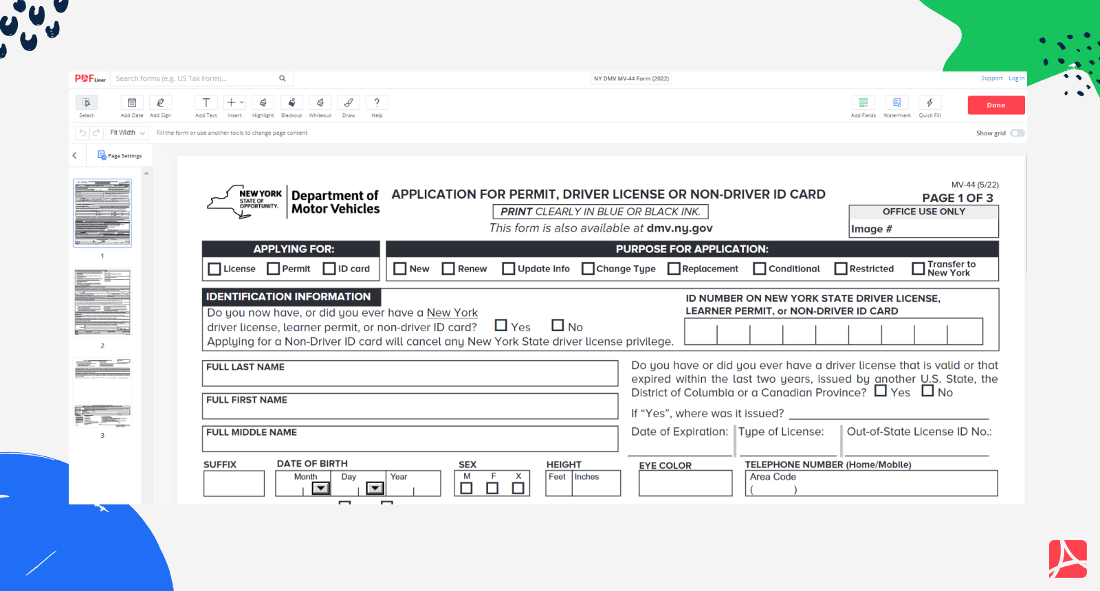 NY DMV MV 44 Form 2022 Blank Sign Forms Online PDFliner NY DMV MV 44 Form 2022 Blank Sign Forms Online PDFliner