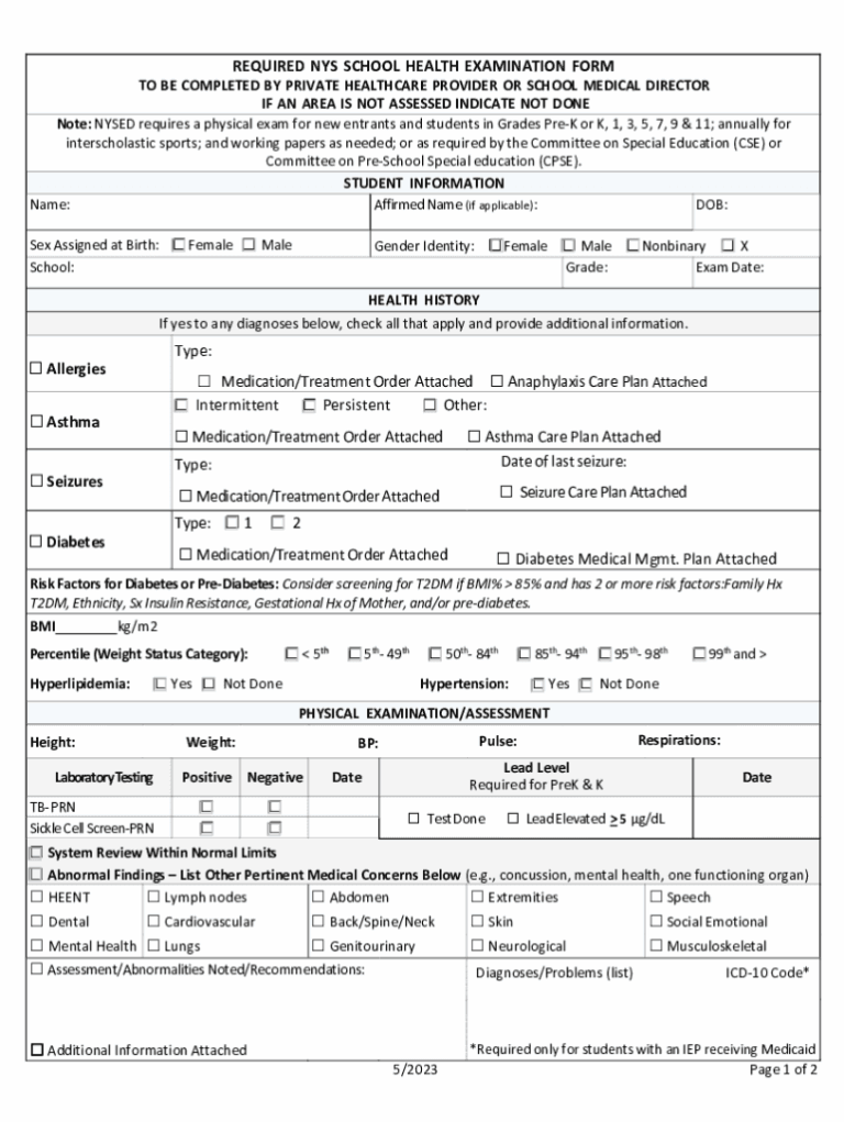 NY Public School Physical Exam Form Fill Out Sign Online DocHub