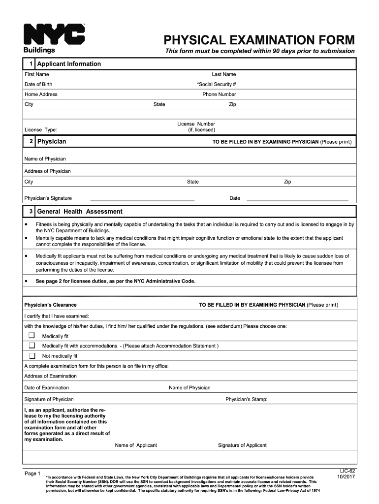 Nyc Physical Examination Form Fill Out Sign Online DocHub