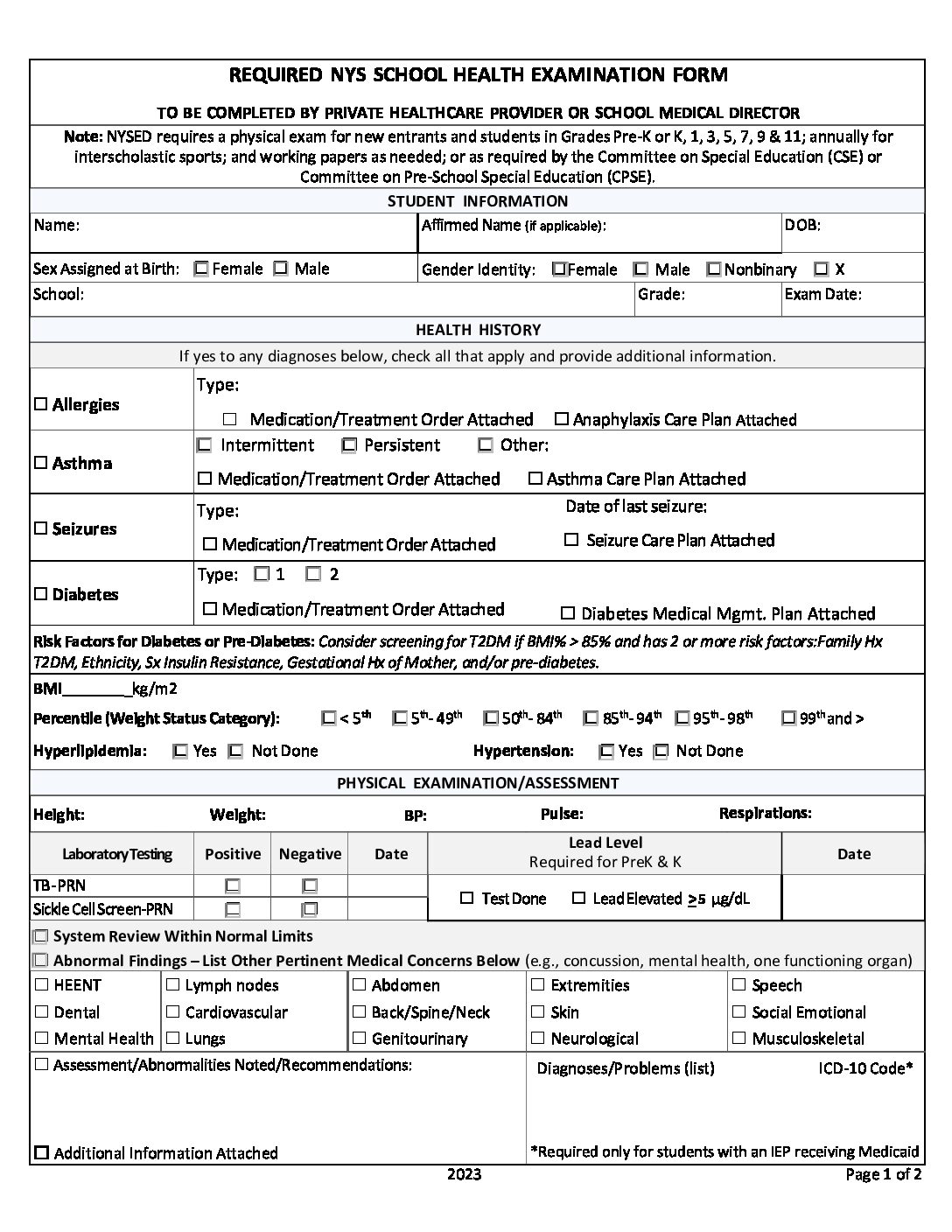 NYS Physical Exam Form 2023 Just Kids Early Childhood Learning Center