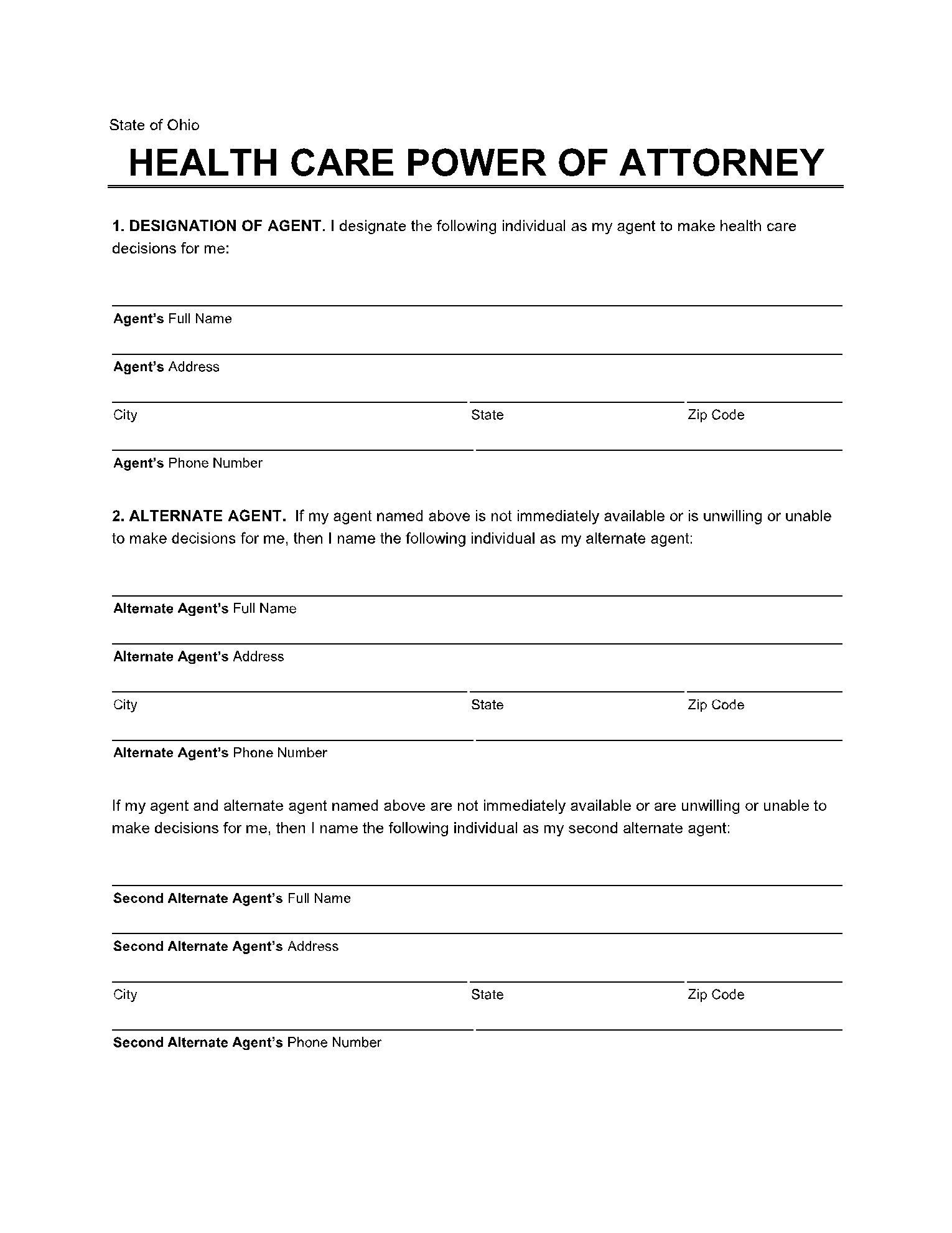 Ohio Health Care Power Of Attorney Form 2021 CocoSign
