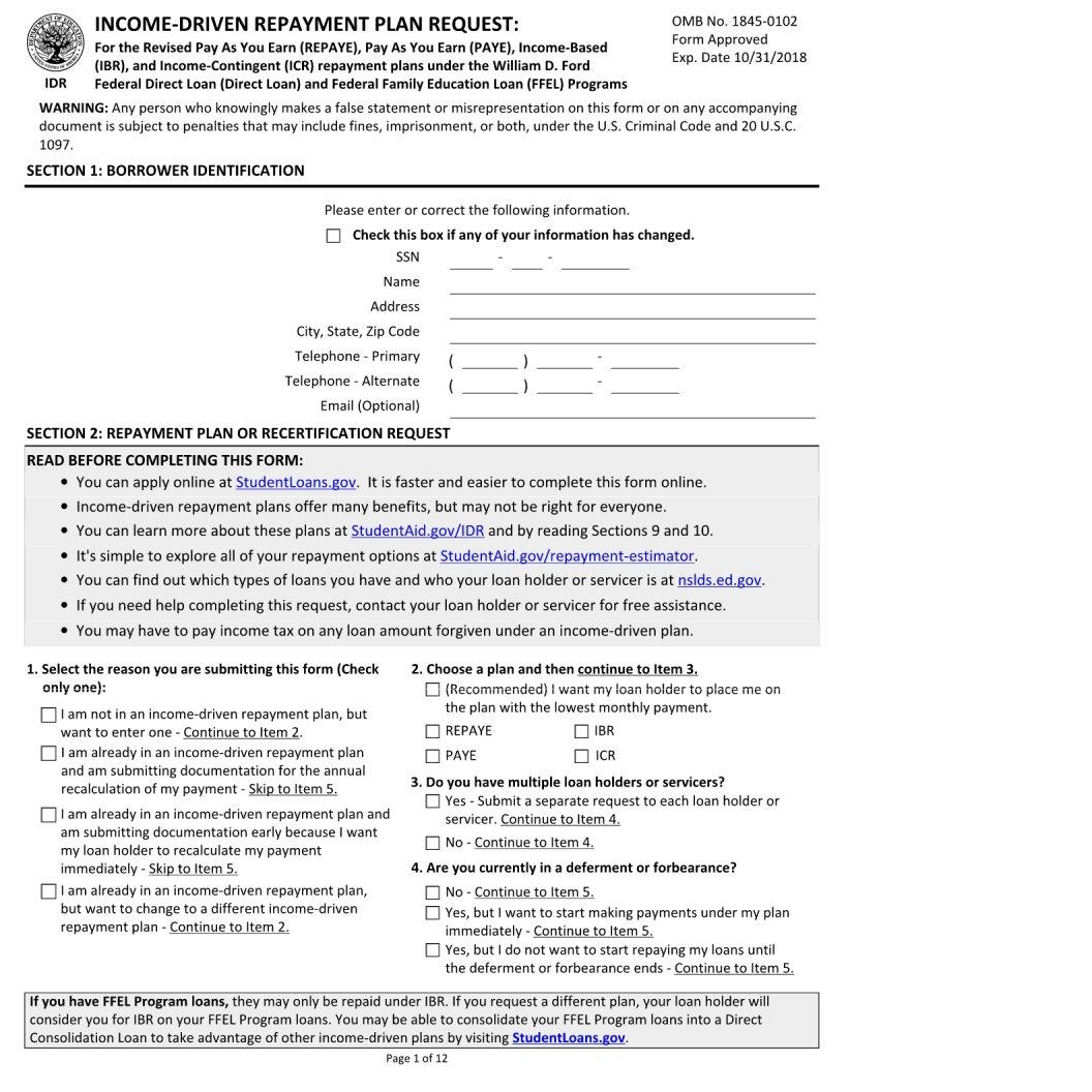 income based repayment form