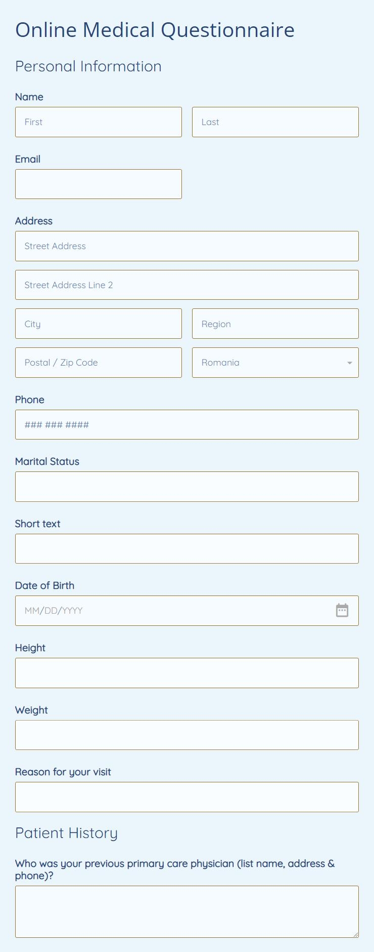 Online Medical Questionnaire Template 123FormBuilder