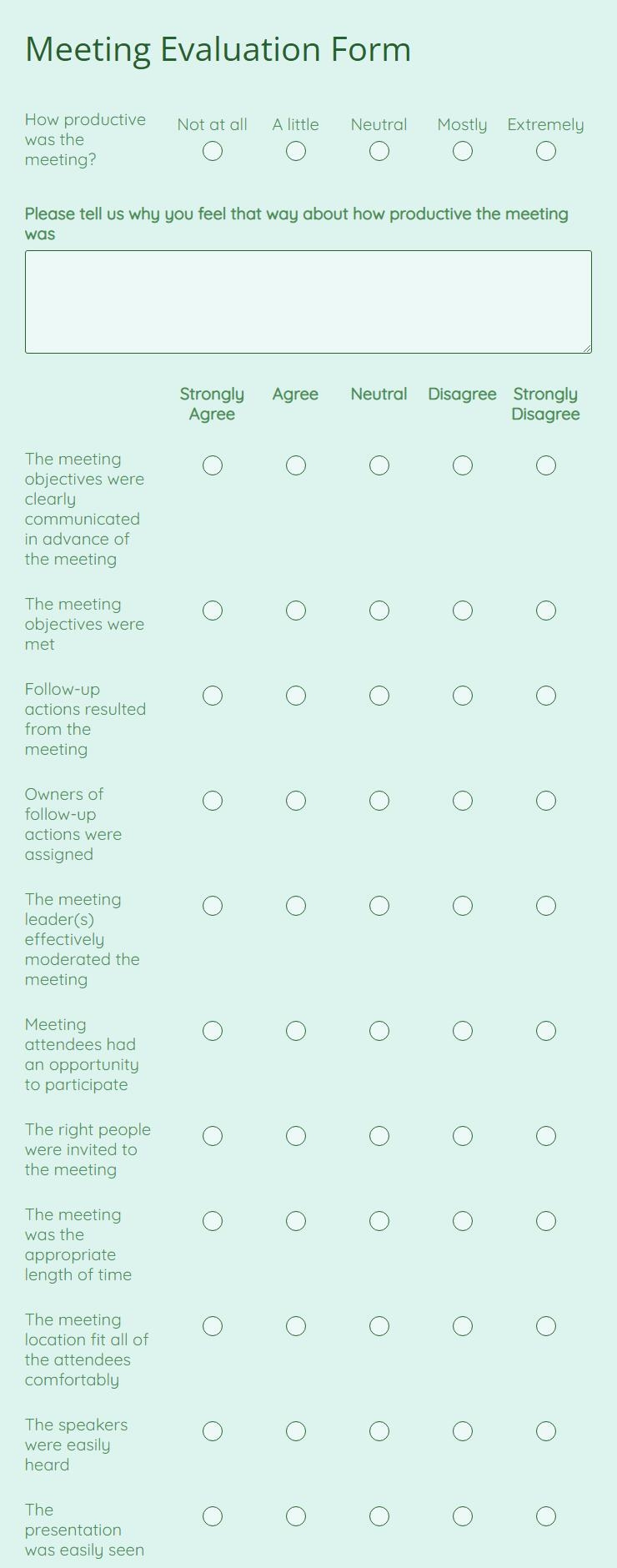 Online Meeting Evaluation Form Template 123FormBuilder