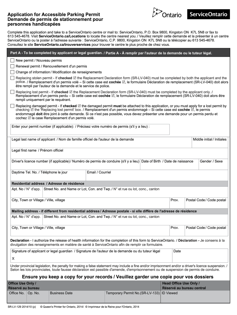 Ontario Handicap Parking Permit Application Form Pdf Fill Out Sign Online DocHub