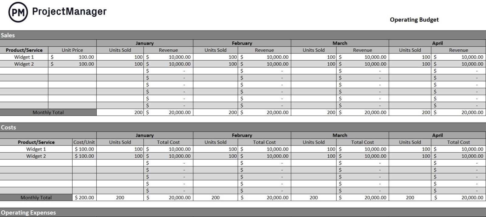 Operating Budget Template For Excel Free Download Operating Budget Template For Excel Free Download