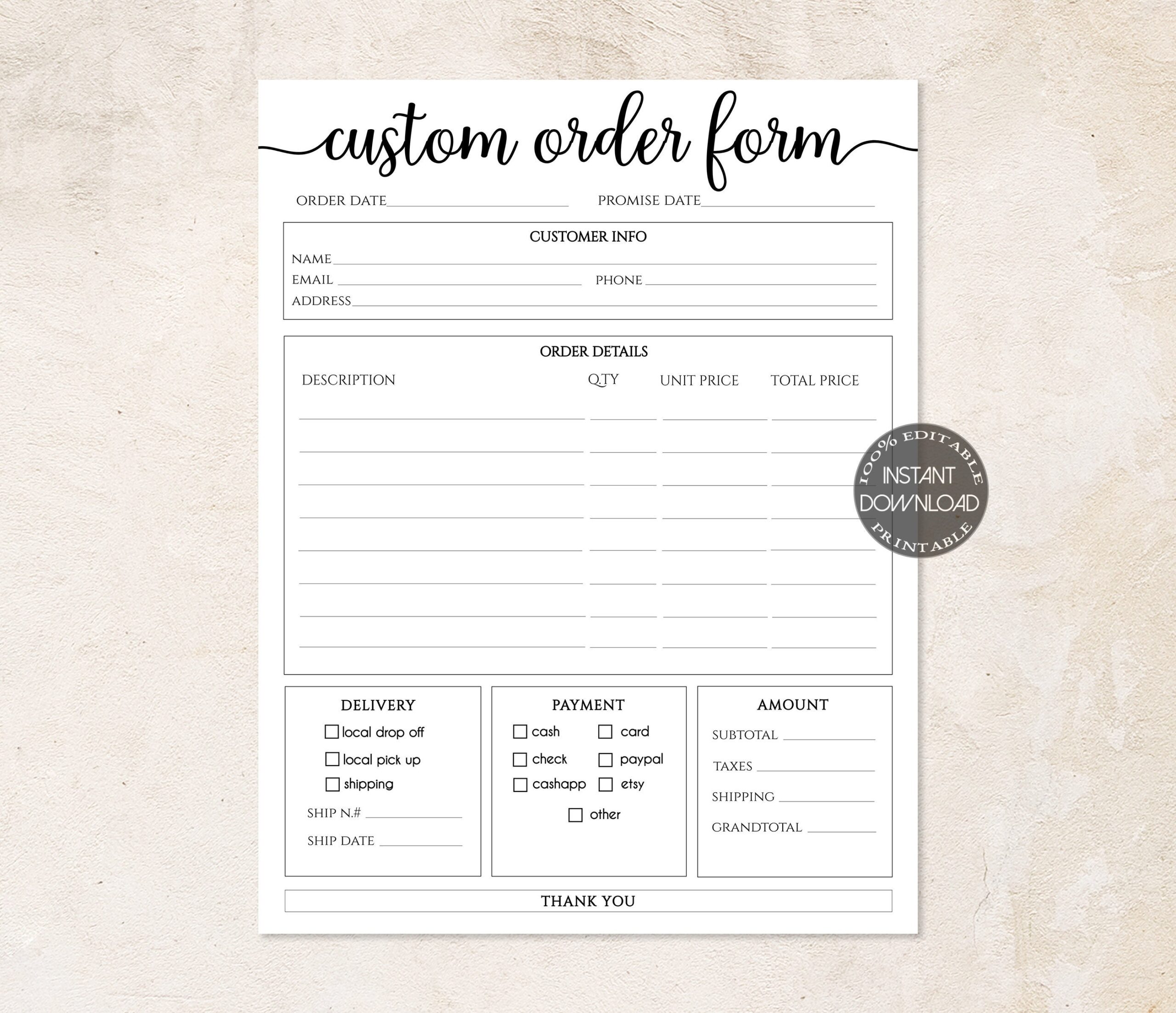 custom order form custom order form