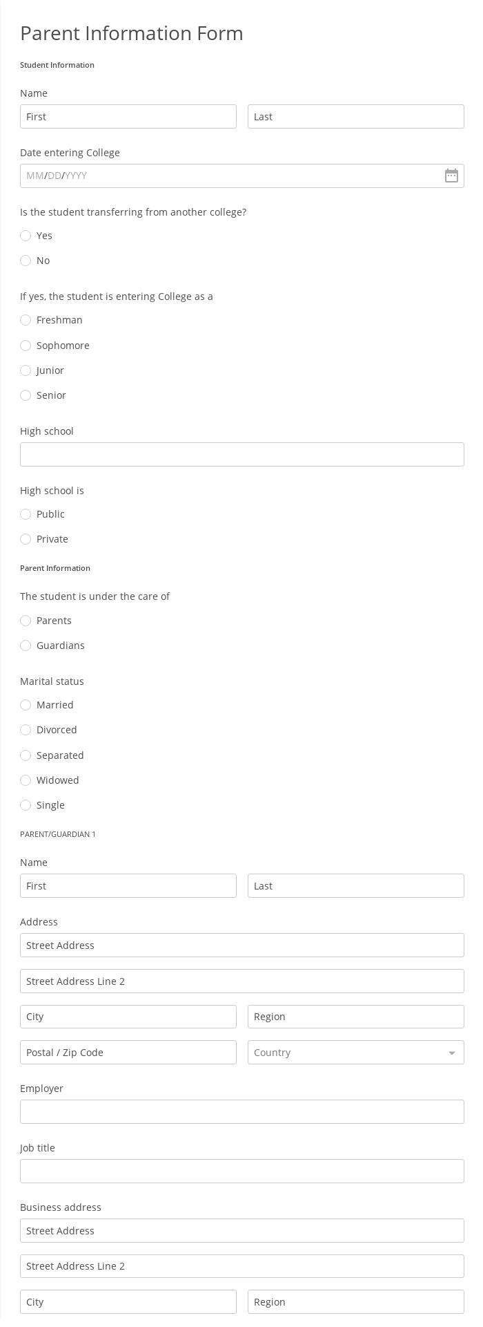 Parent Information Form Template 123FormBuilder Parent Information Form Template 123FormBuilder