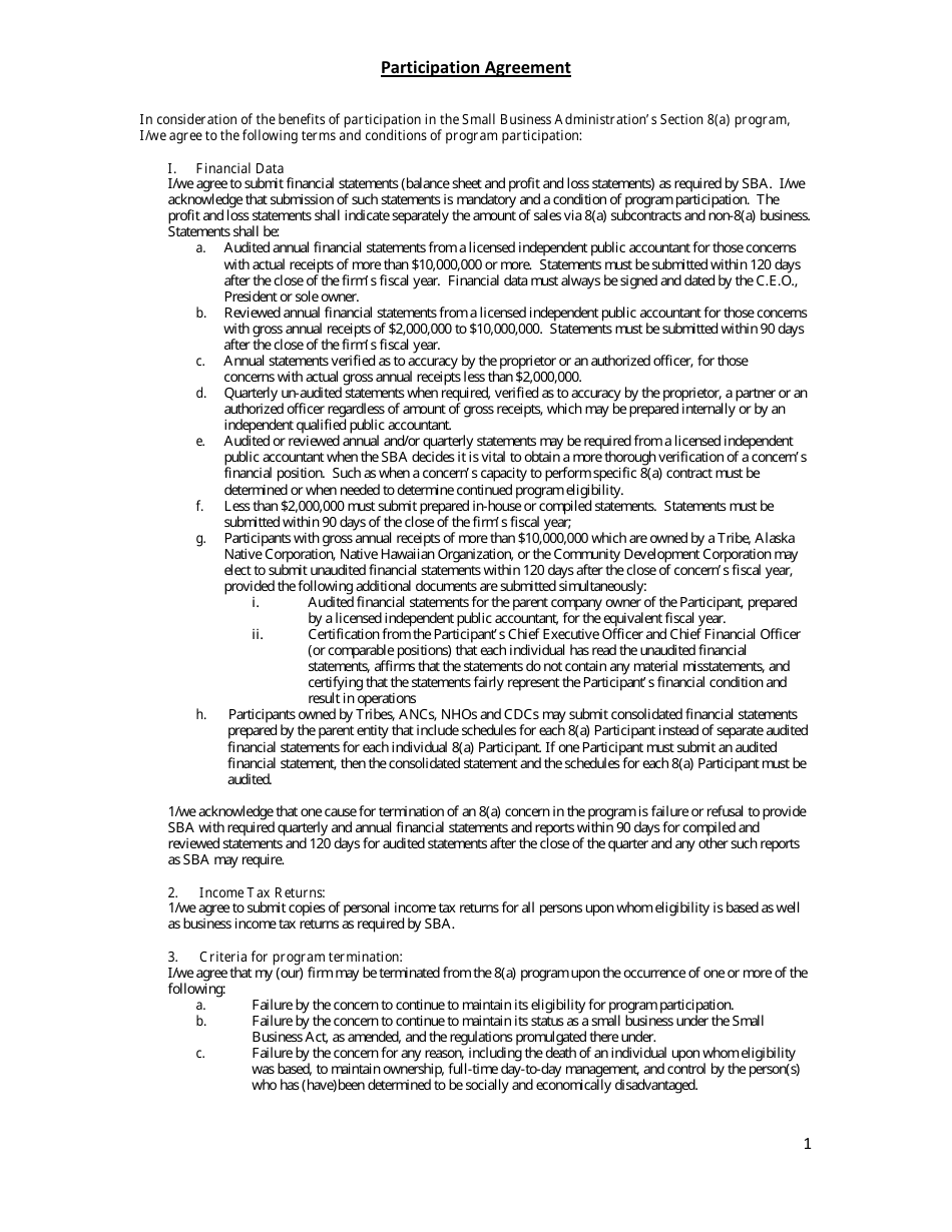 participation agreement form