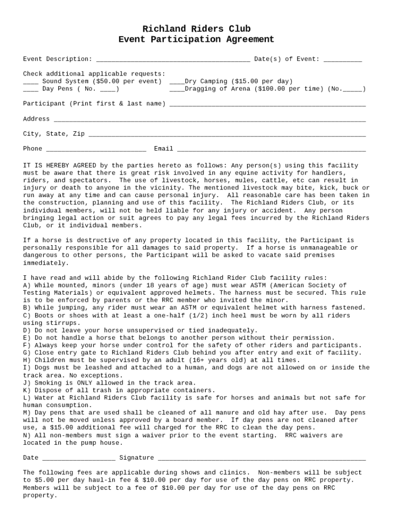 Participation Agreement Template Doc Template PdfFiller