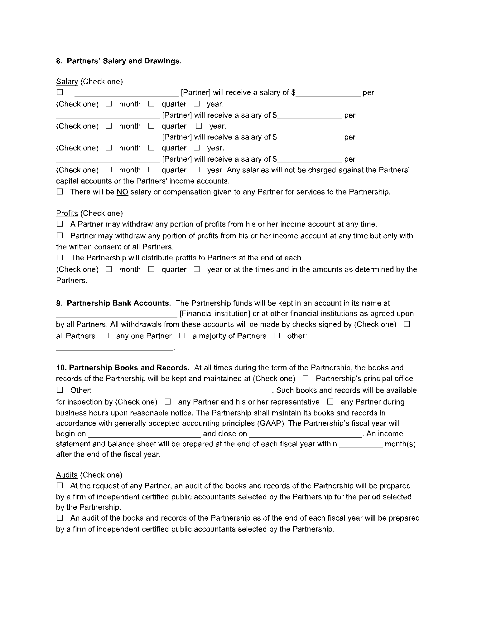 partnership agreement forms
