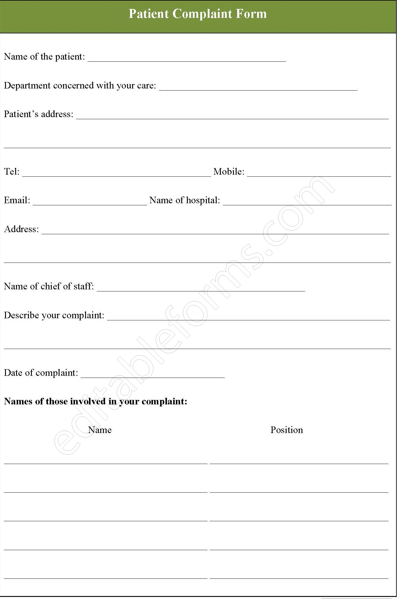 patient complaint form patient complaint form