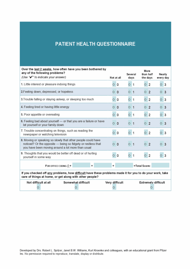 Patient Health Questionnaire 9 PHQ 9 Template ONLYOFFICE
