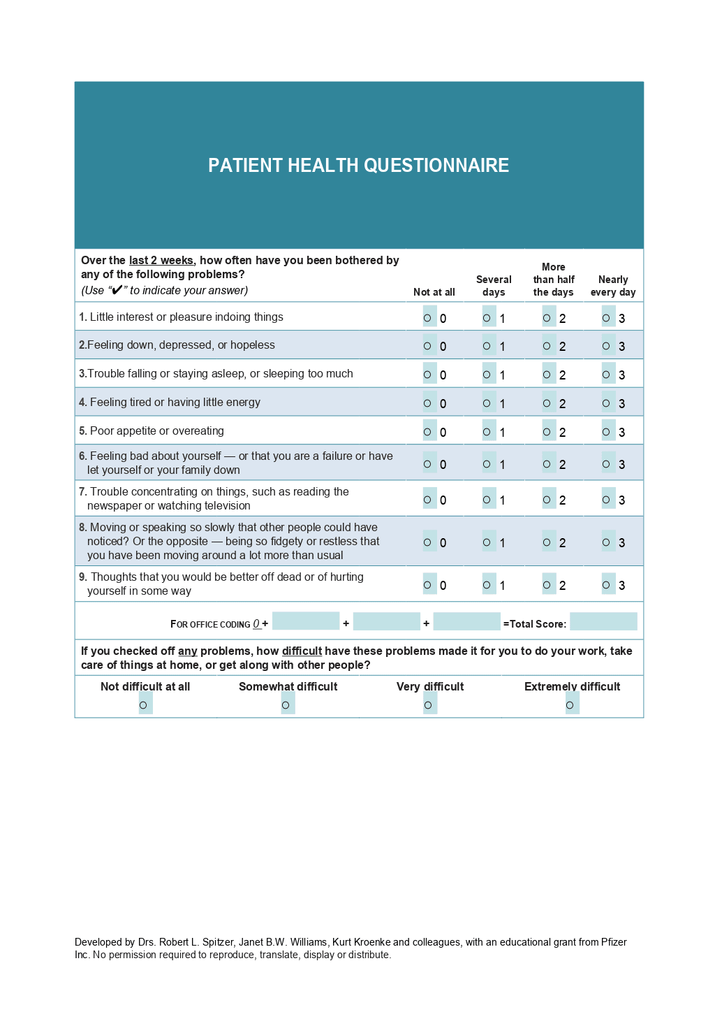 Patient Health Questionnaire 9 PHQ 9 Template ONLYOFFICE