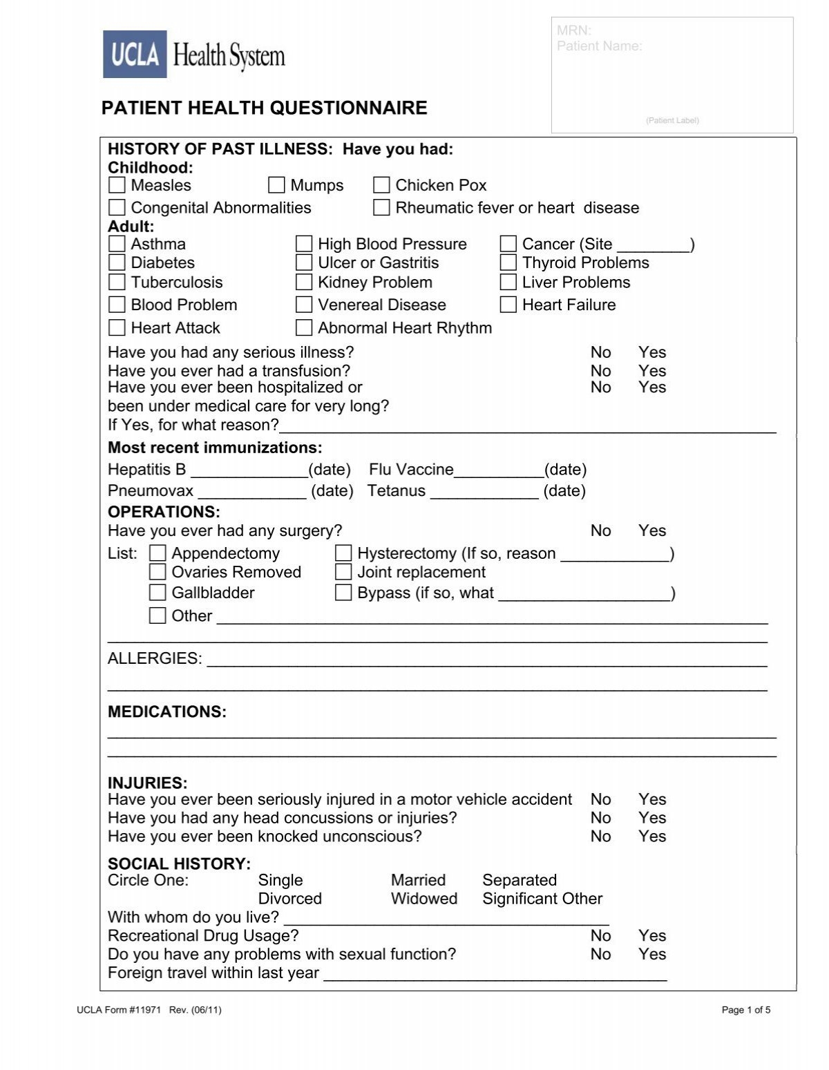 patient health questionnaire form