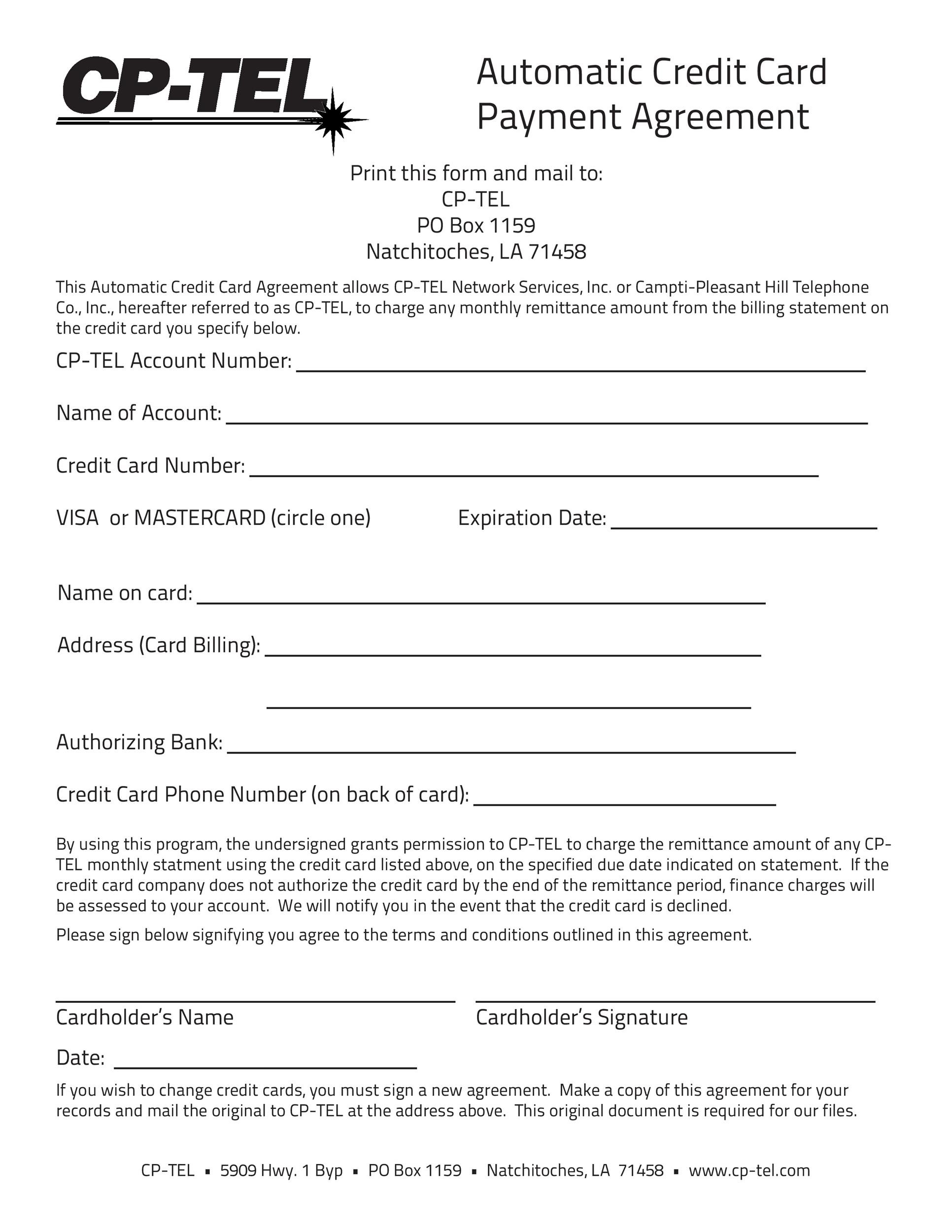 payment agreement form payment agreement form