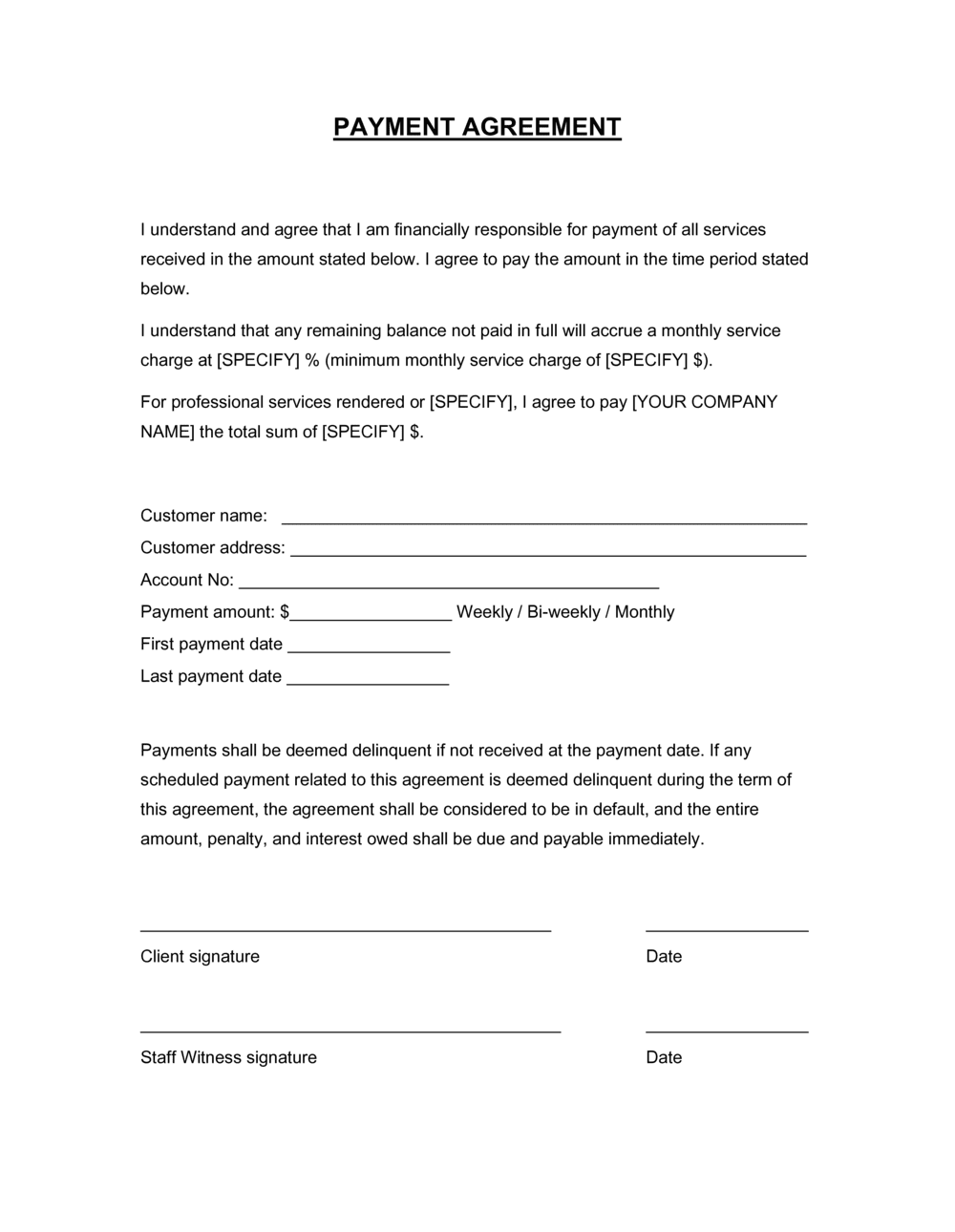 Payment Agreement Template Payment Agreement Template