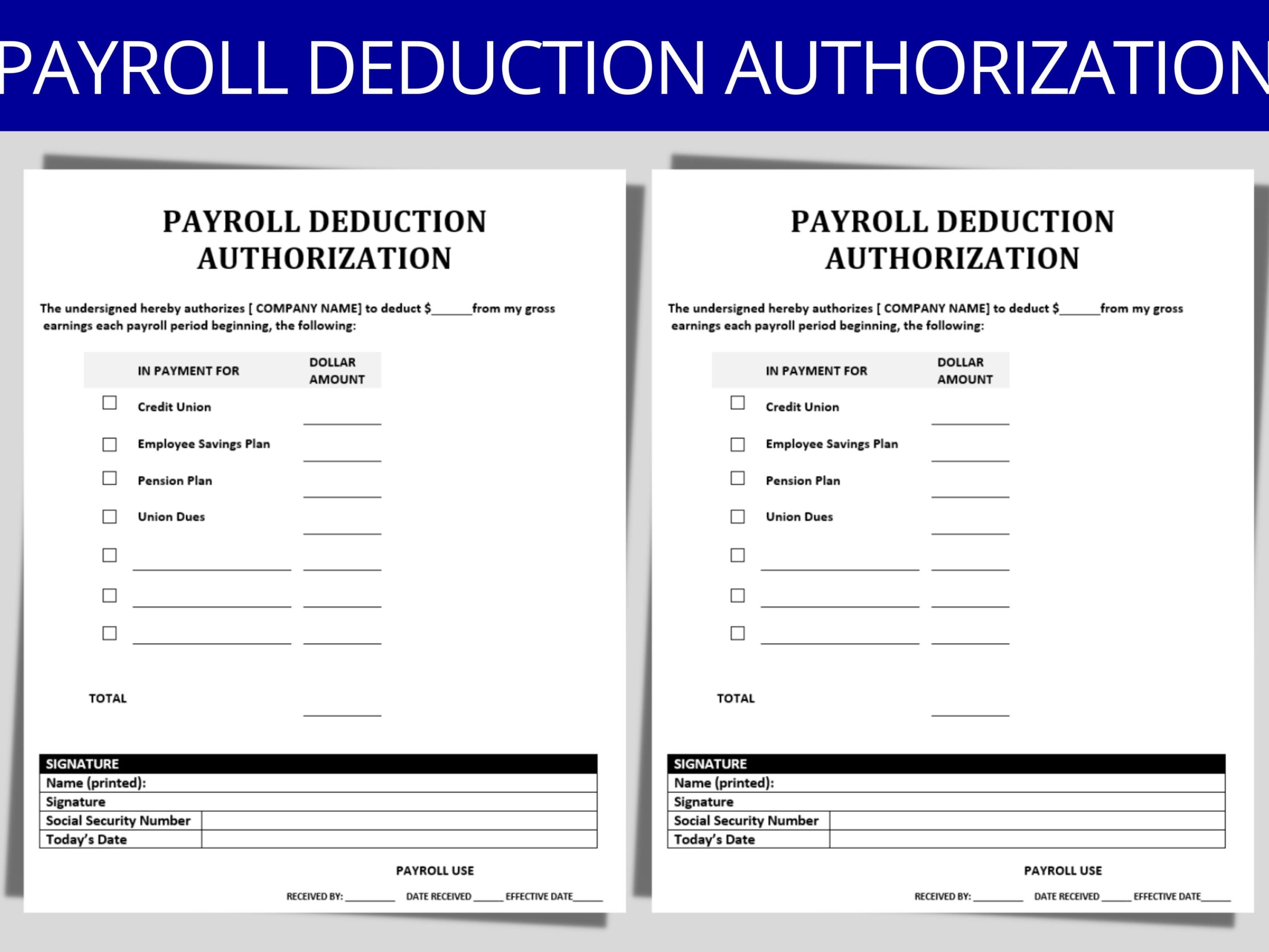 Payroll Deduction Authorization Form Editable MS Word Template Etsy Payroll Deduction Authorization Form Editable MS Word Template Etsy