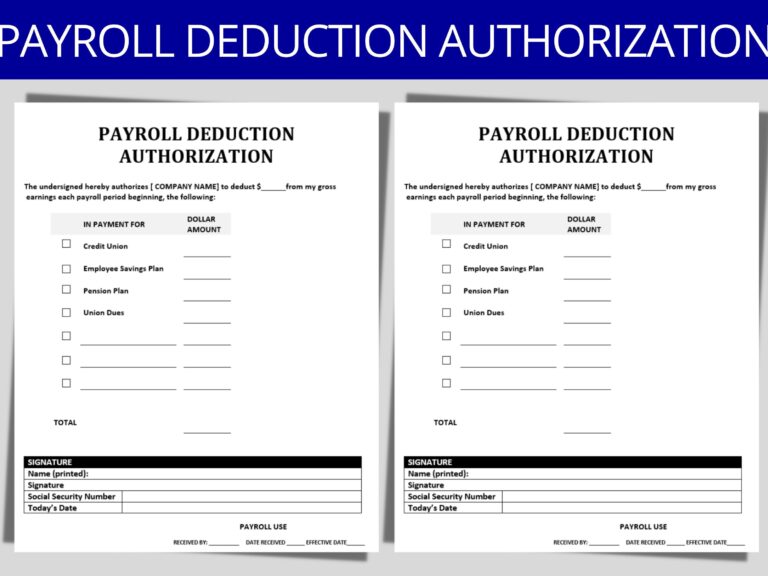 Payroll Deduction Authorization Form Editable MS Word Template Etsy