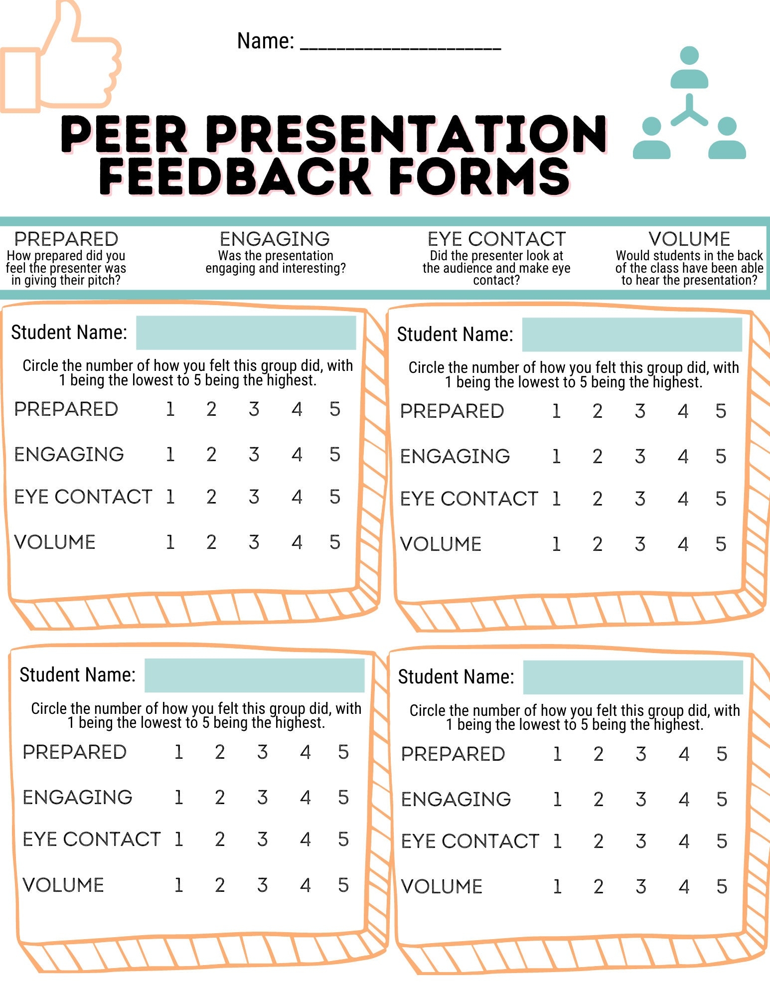 Peer Presentation Feedback Form Etsy Peer Presentation Feedback Form Etsy