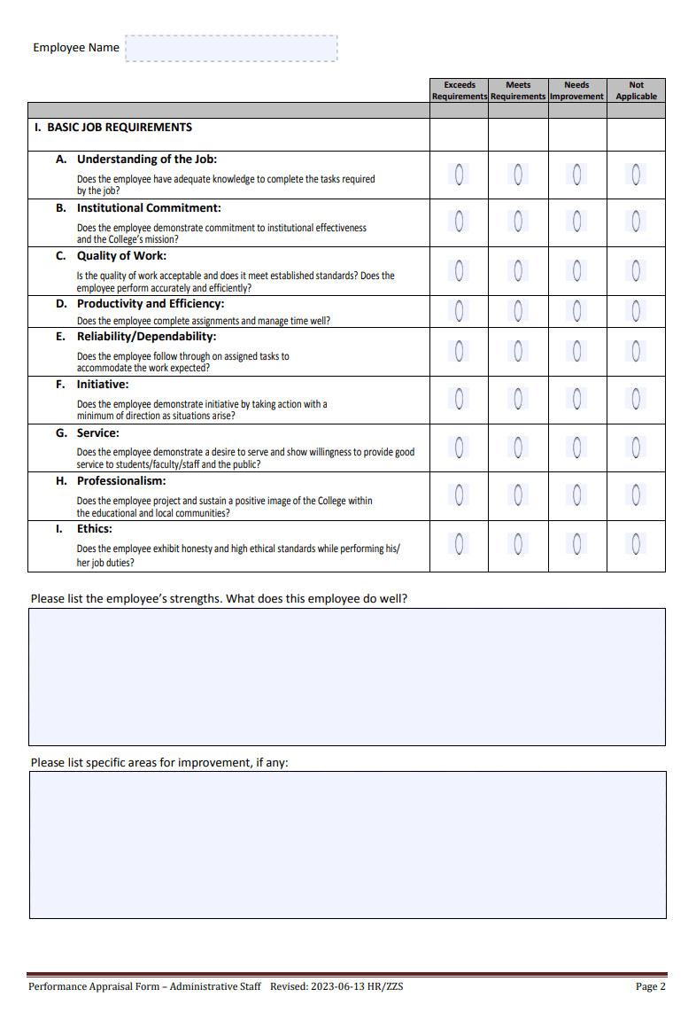 Performance Appraisal Form Free Word Templates