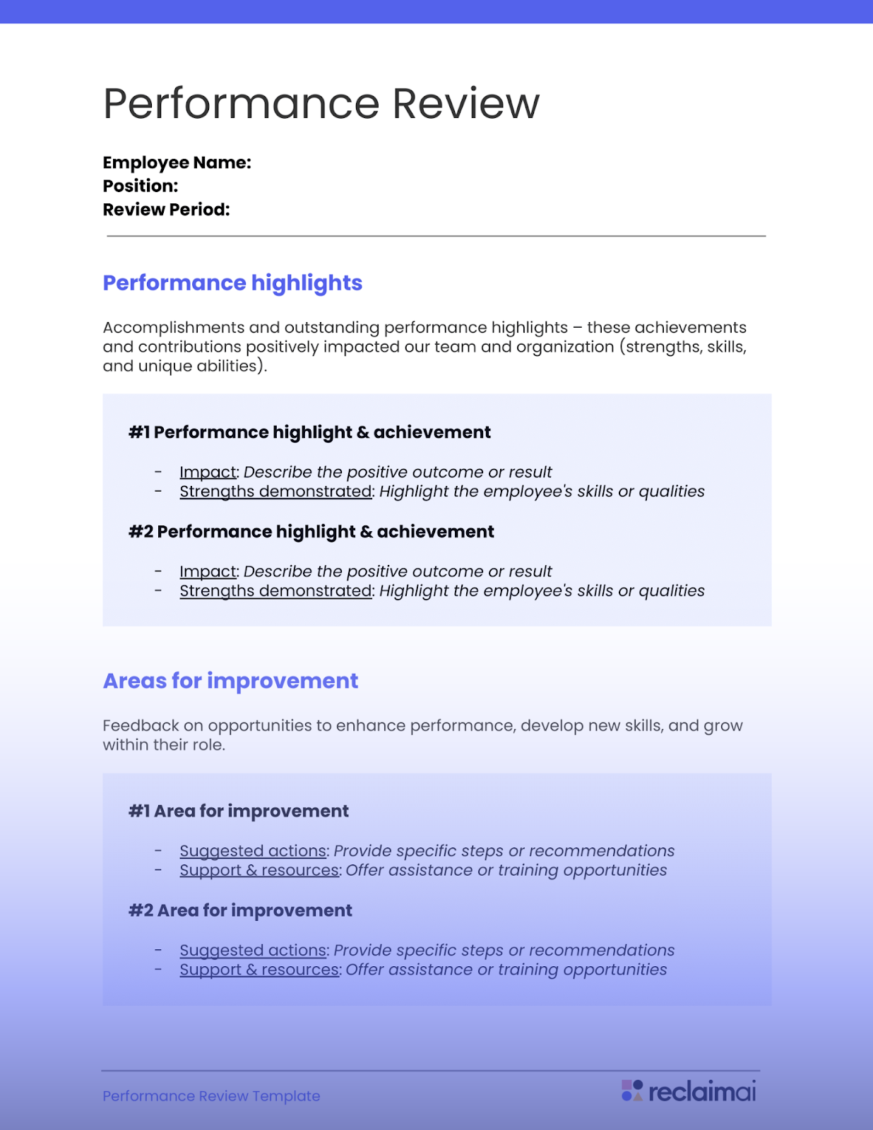 Performance Review Guide Template 35 Example Phrases Reclaim