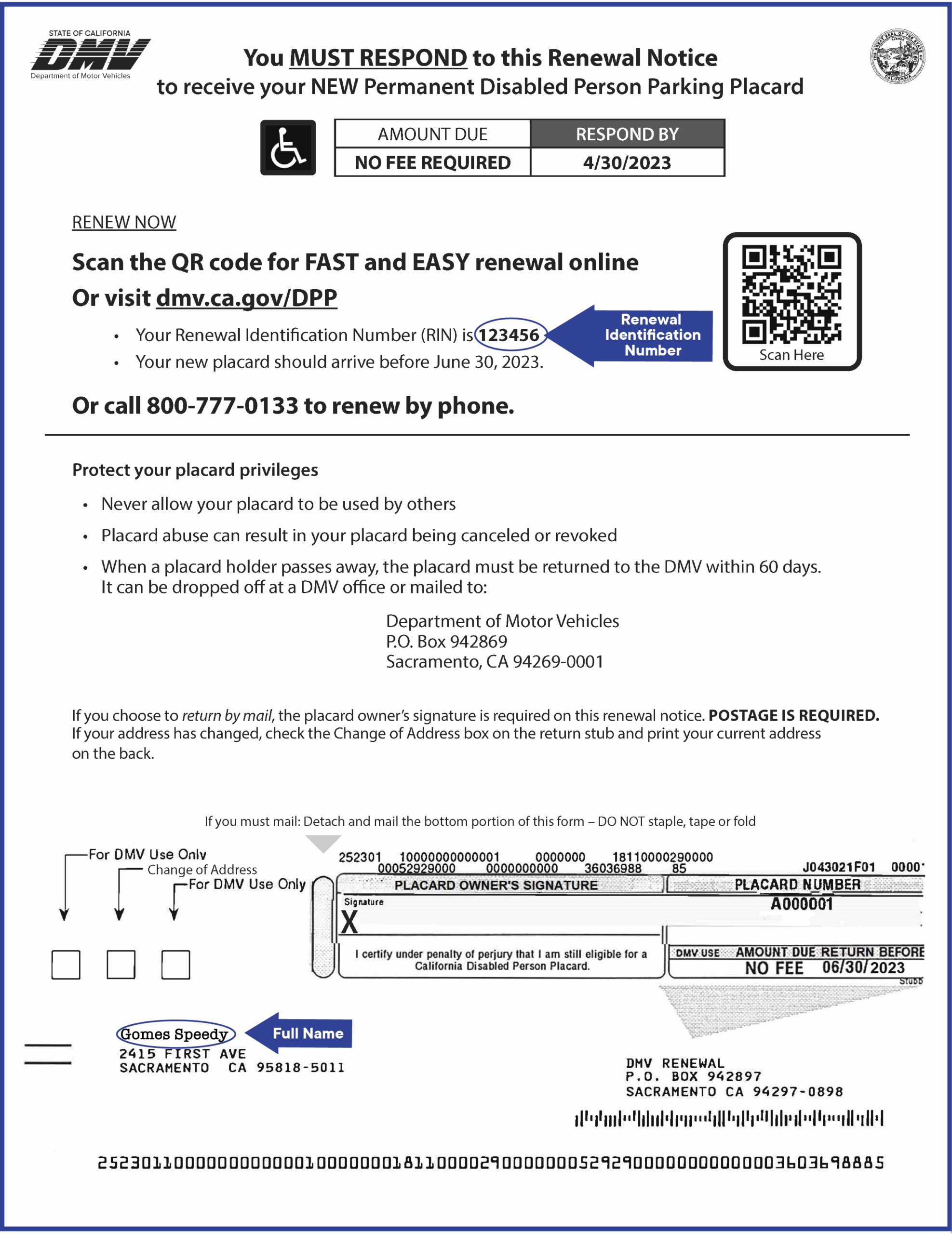 Permanent Disabled Person Parking Placard Renewal California DMV