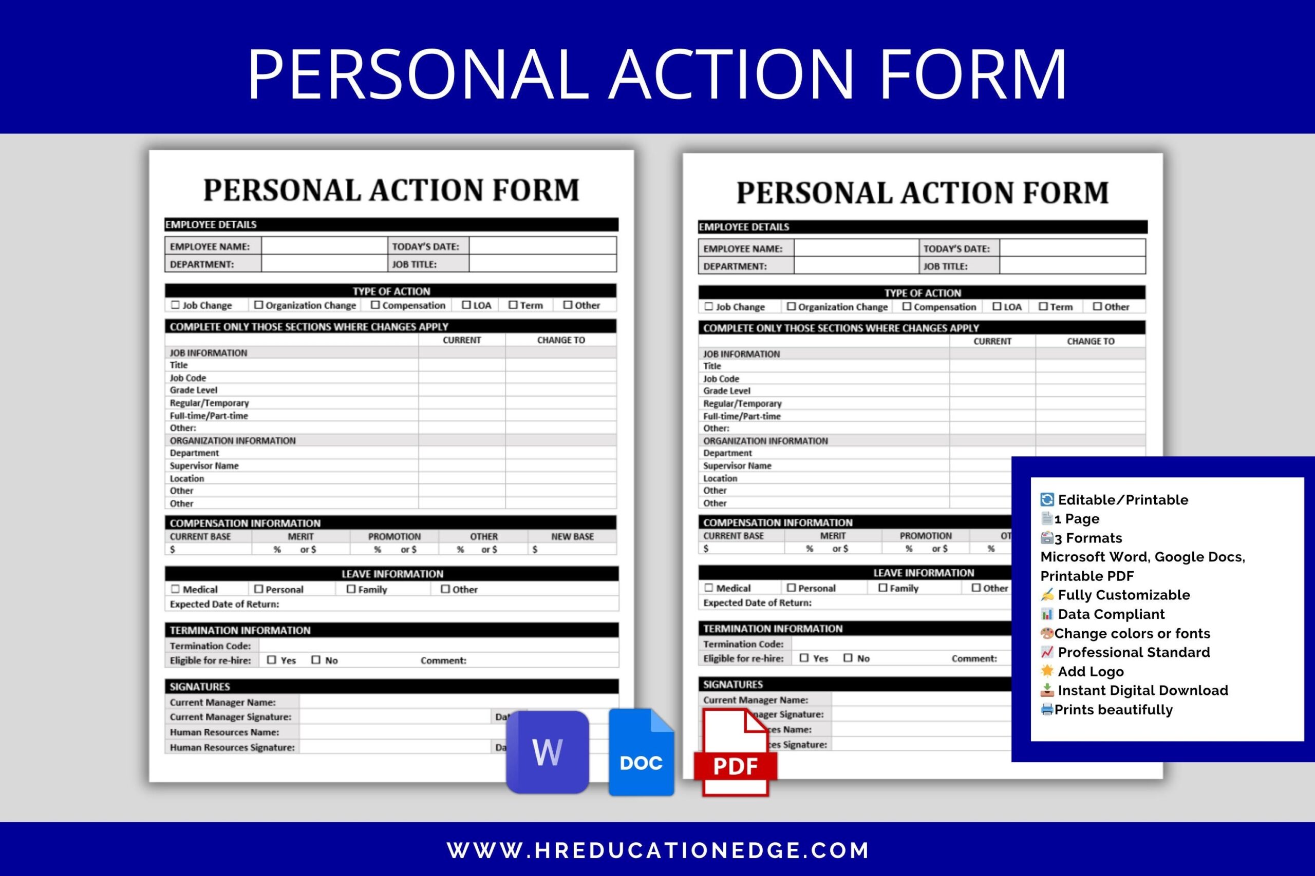 Personal Action Form Employee Status Change Word Google Docs PDF Employment Updates Salary Benefits Payroll Pay Raise Etsy Personal Action Form Employee Status Change Word Google Docs PDF Employment Updates Salary Benefits Payroll Pay Raise Etsy