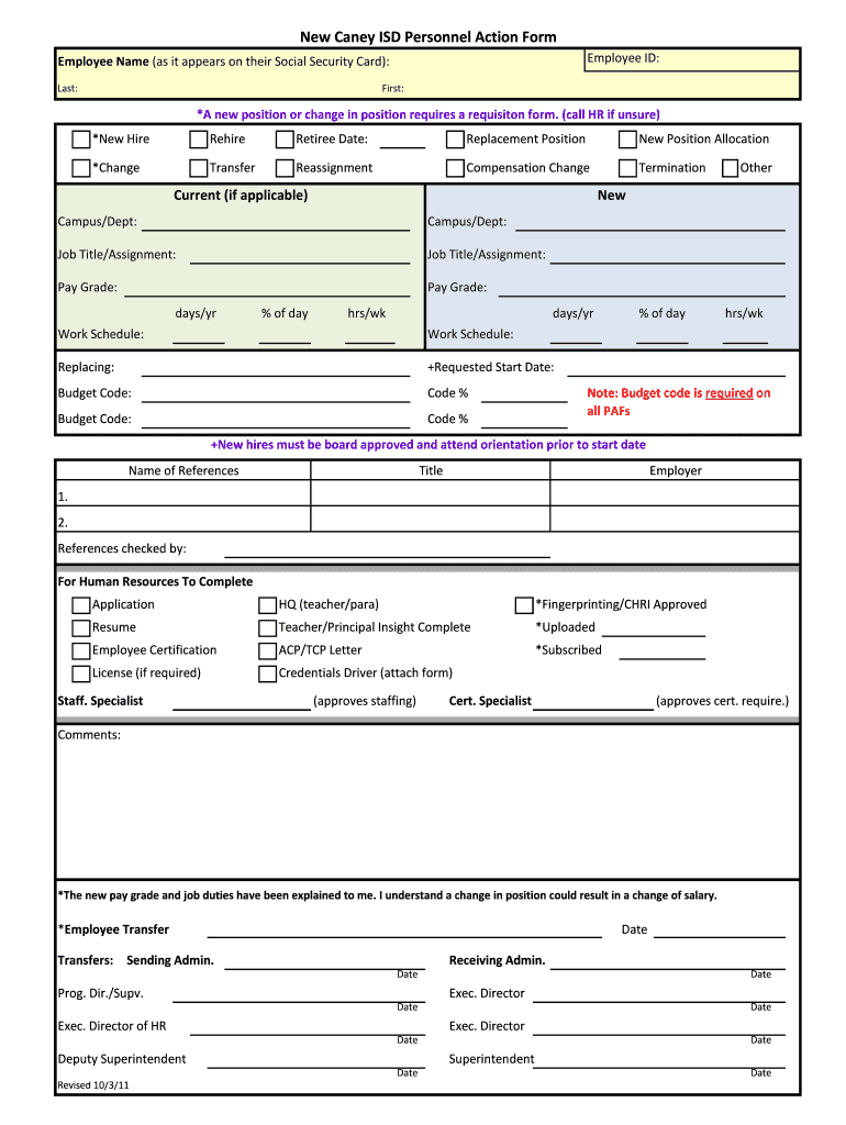 sample personnel action form