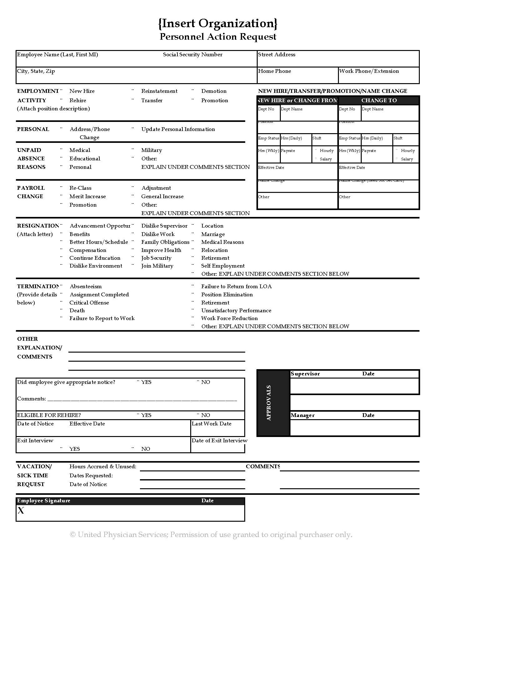 Personnel Action Request Form United Physician Services Personnel Action Request Form United Physician Services