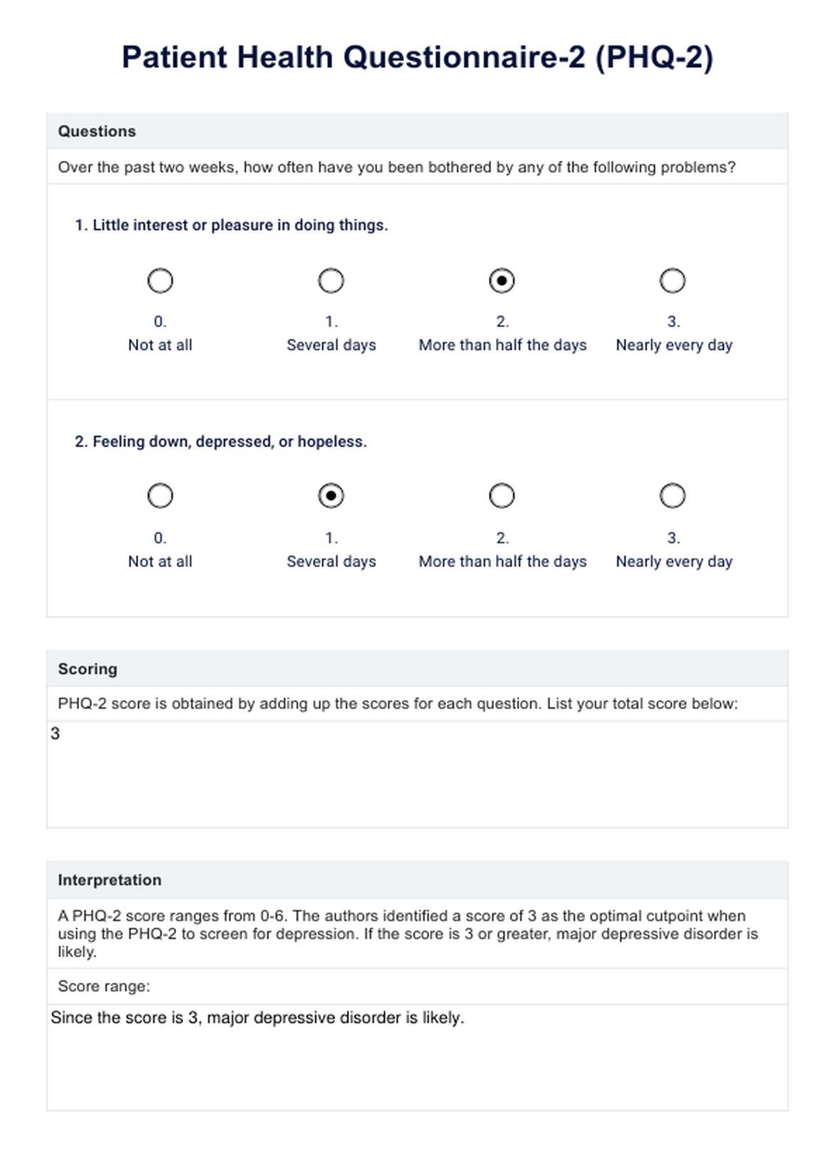 PHQ 2 Example Free PDF Download