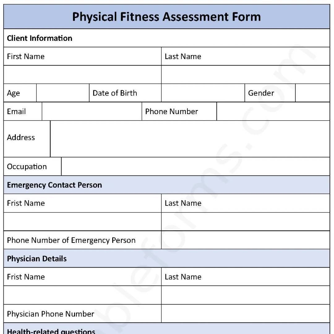 Physical Fitness Assessment Fillable PDF Template Editable Forms s Ko fi Shop