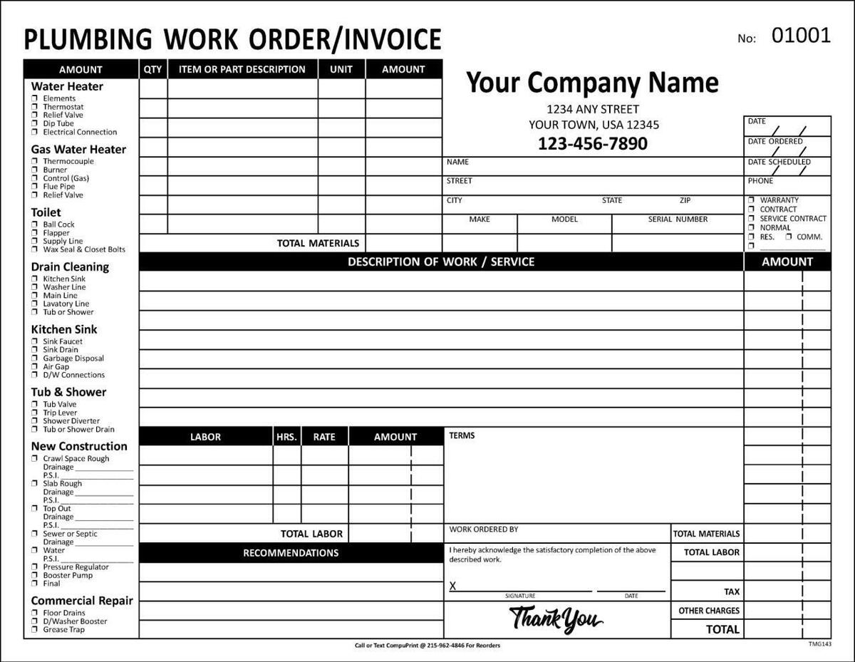 Plumbing Work Order Invoice Form 3 Part Carbonless 8 5 X 11 TMG143 EBay Plumbing Work Order Invoice Form 3 Part Carbonless 8 5 X 11 TMG143 EBay