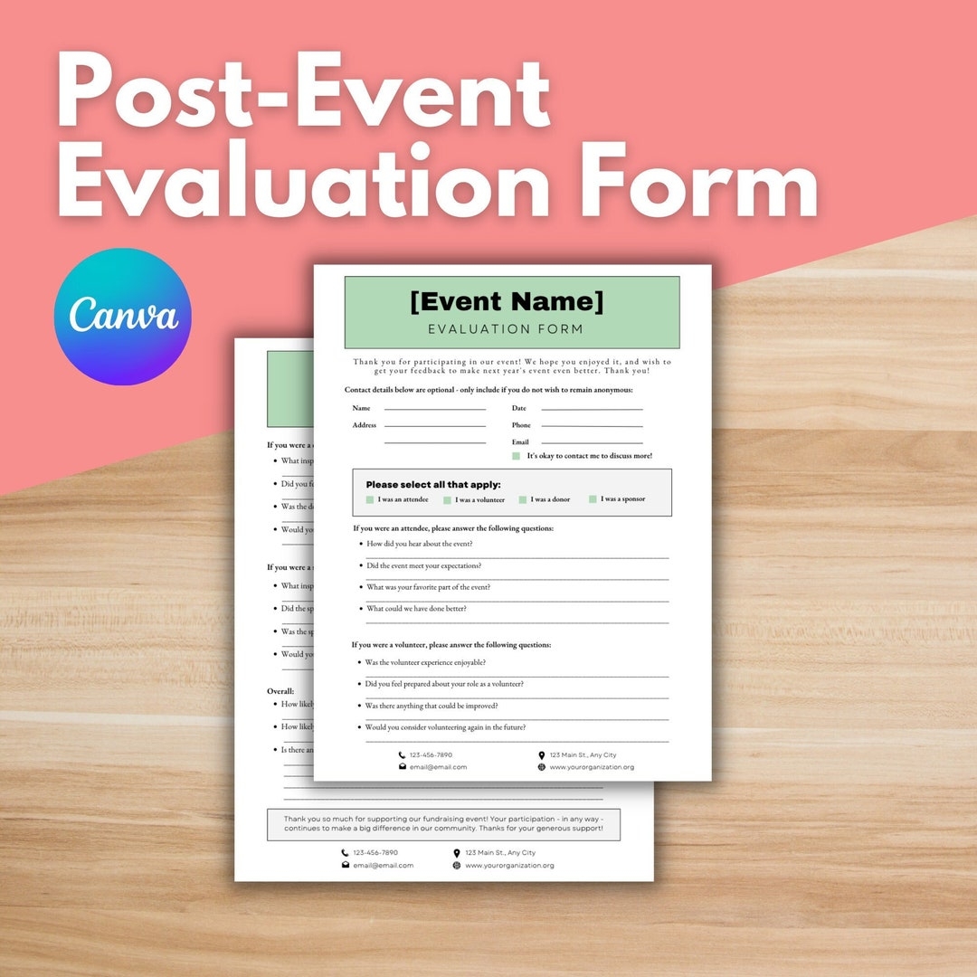 POST EVENT EVALUATION Form Template Participant Evaluation Form Volunteer Evaluation Sponsor Evaluation Editable Canva Feedback Form Etsy Ireland