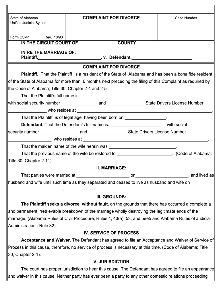 Printable Alabama Divorce Papers Pdf Fill Out Sign Online DocHub