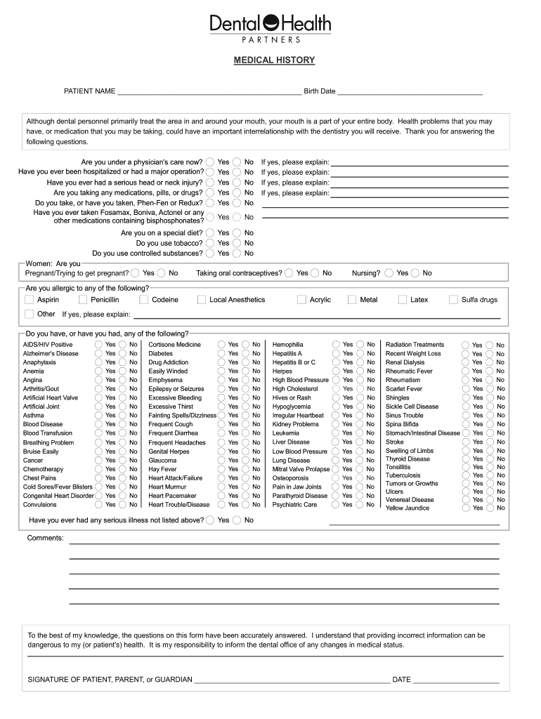 Printable Blank Medical History Form Fill Online Printable Fillable Blank PdfFiller