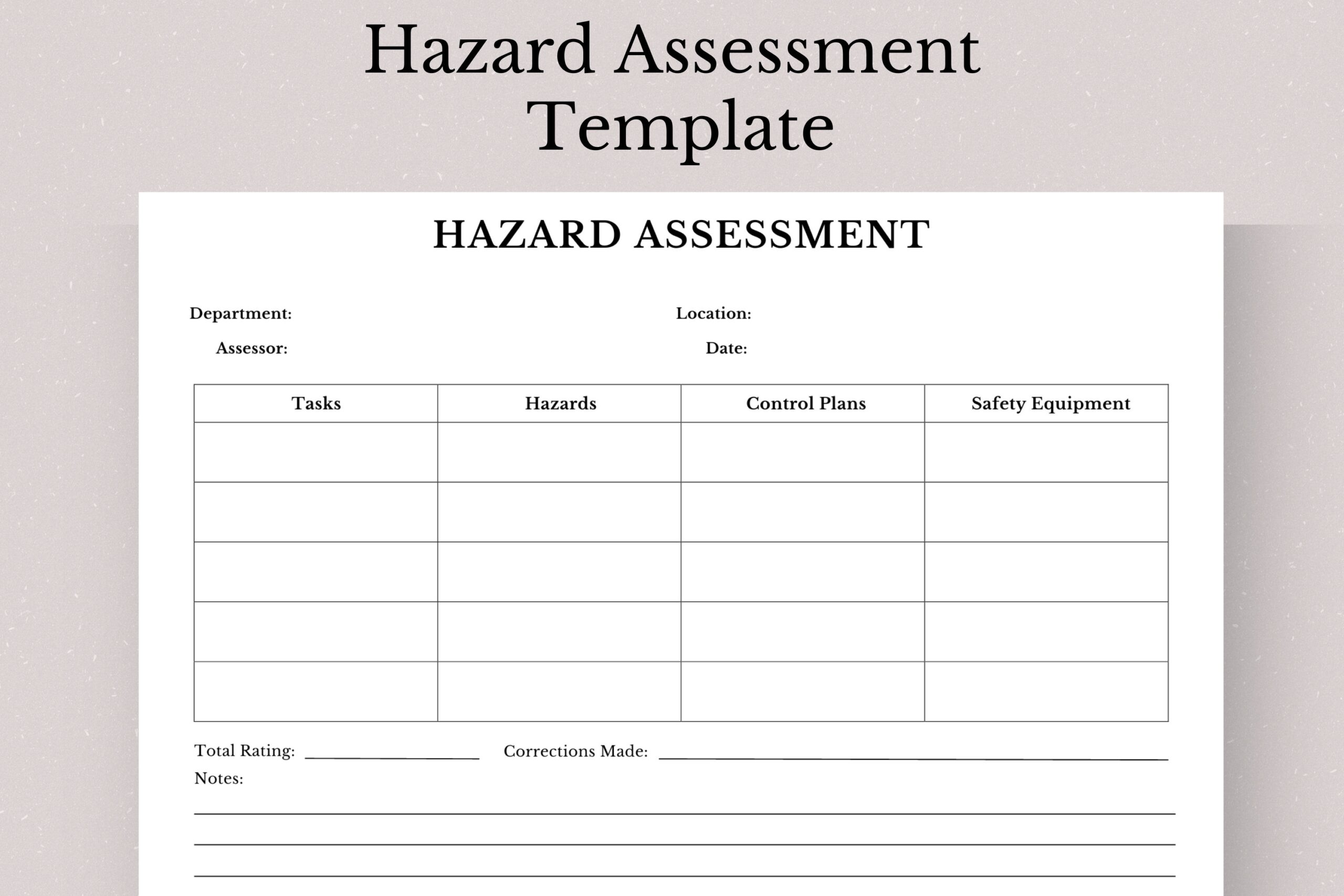 Printable Hazard Assessment Template Hazard Assessment Form Hazard Assessment Sheet Workplace Hazard Assessment Guide Etsy
