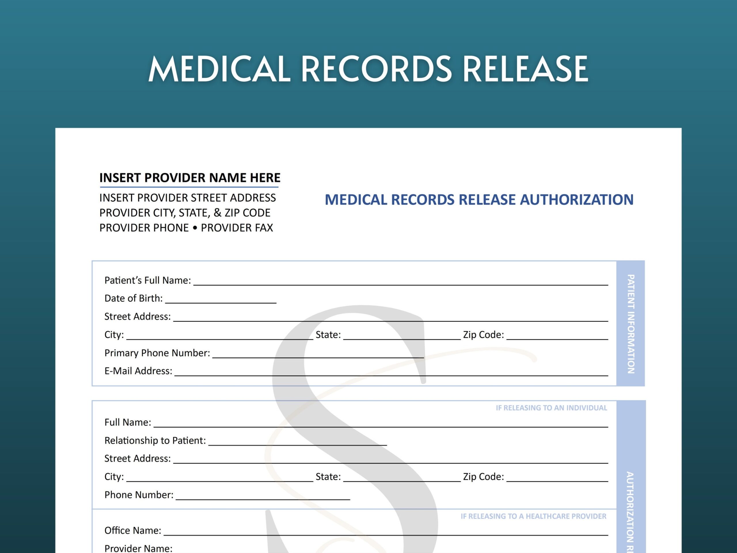 Printable Medical Records Release Authorization Digital Download Medical Records Medical Office Form Template Release Of Information Form Etsy Australia