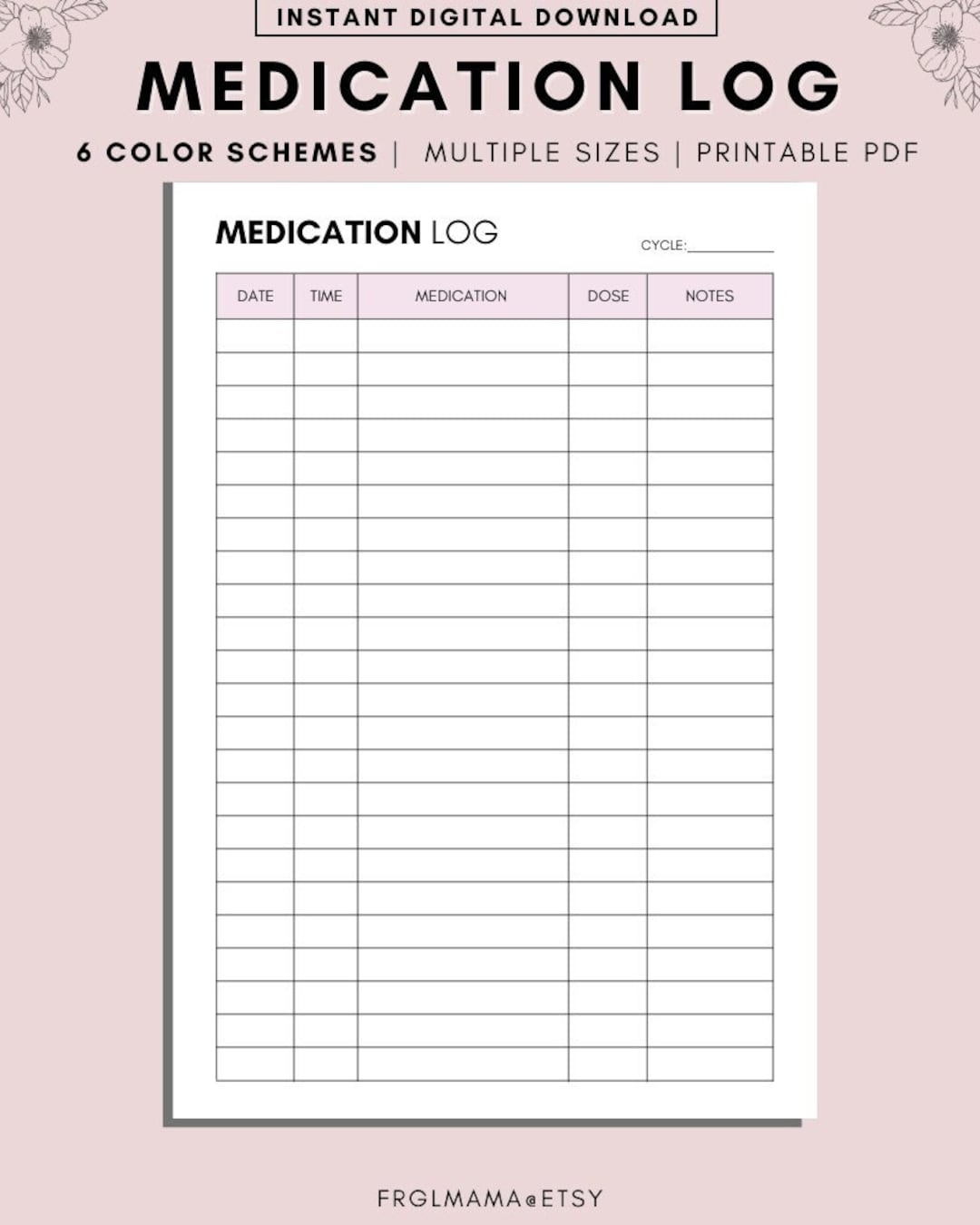 Printable Medication Tracker Monthly Medication Tracker Printable Print At Home Medication Log Medicine And Supplement Tracking Sheet Etsy