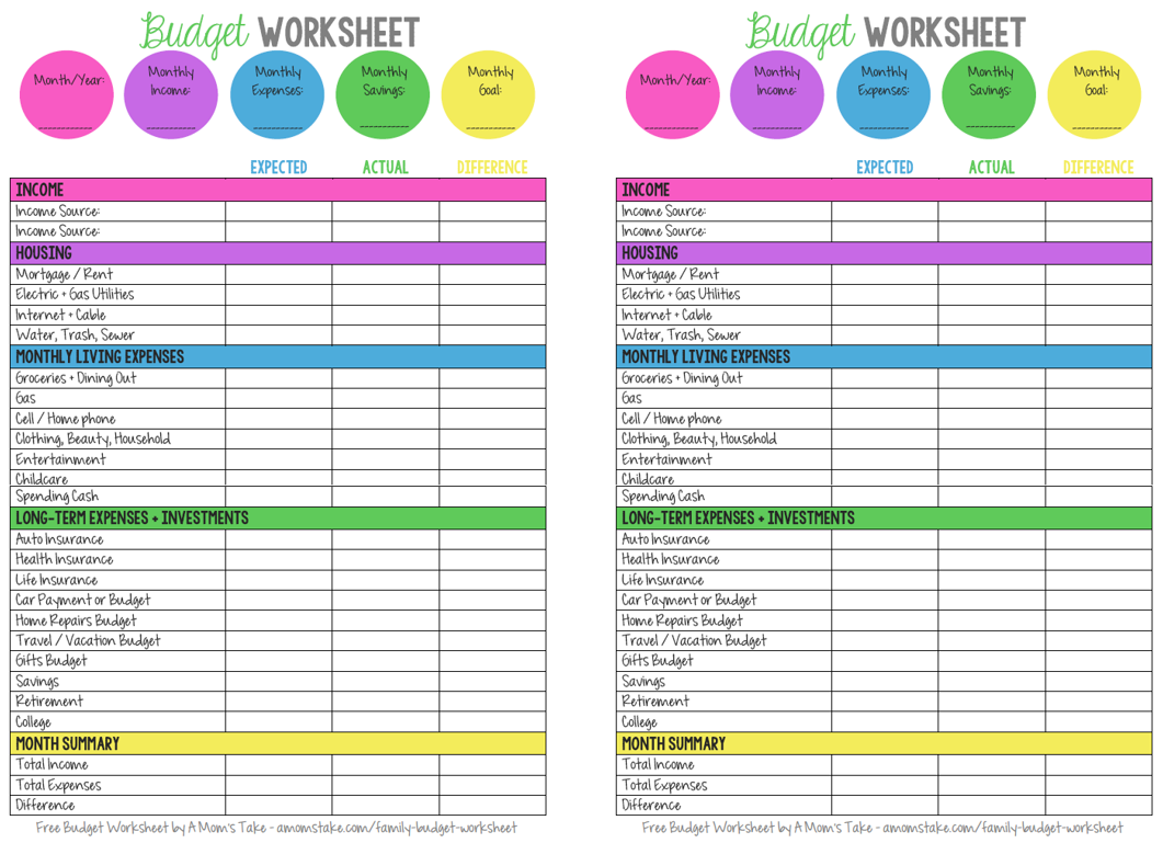 Printable Monthly Family Budget Worksheet A Moms Take Worksheets Library