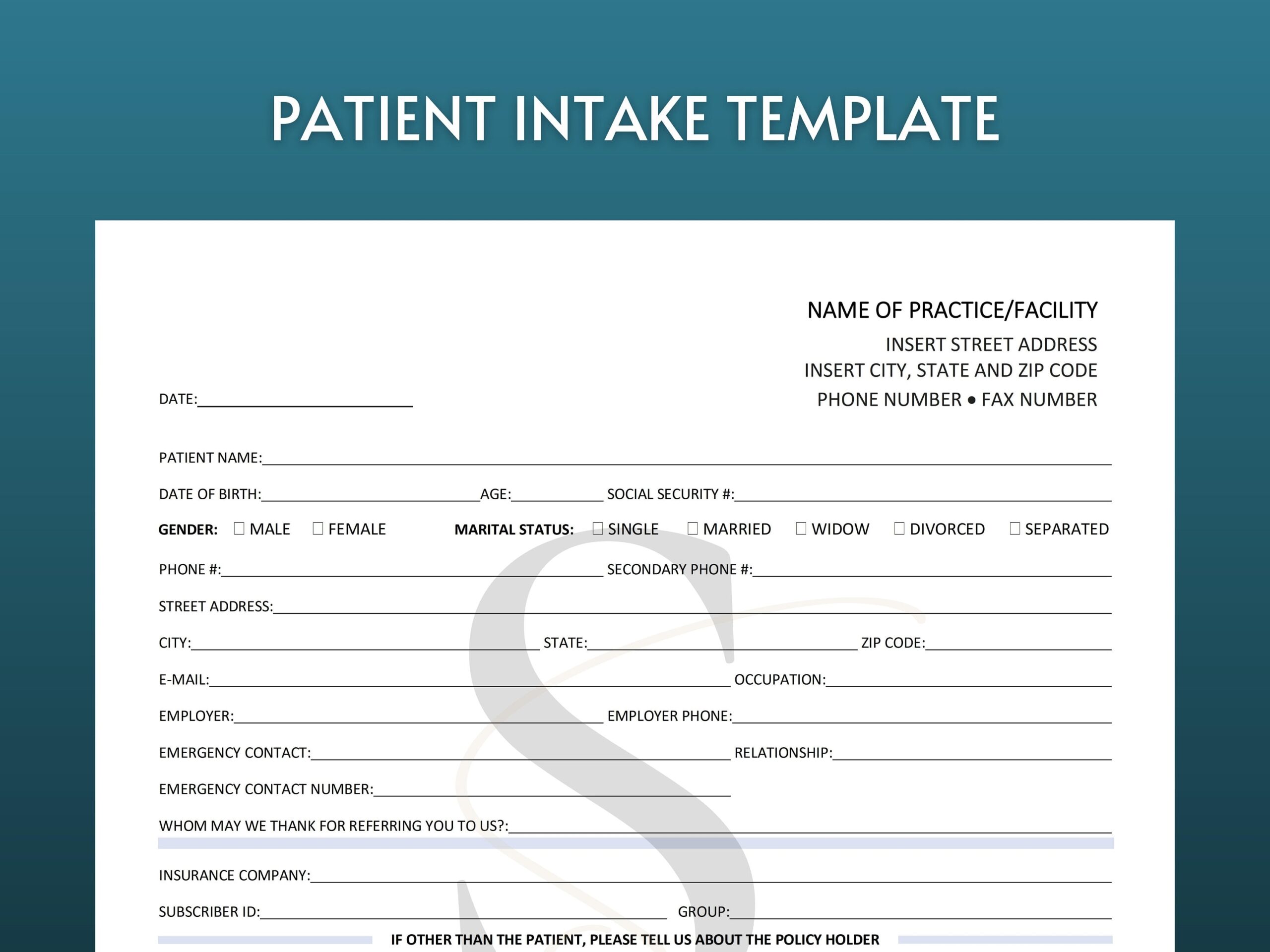 Printable New Patient Intake Form Digital Download Patient Registration Form Instant Download Editable Medical Office Forms And Templates Etsy Hong Kong