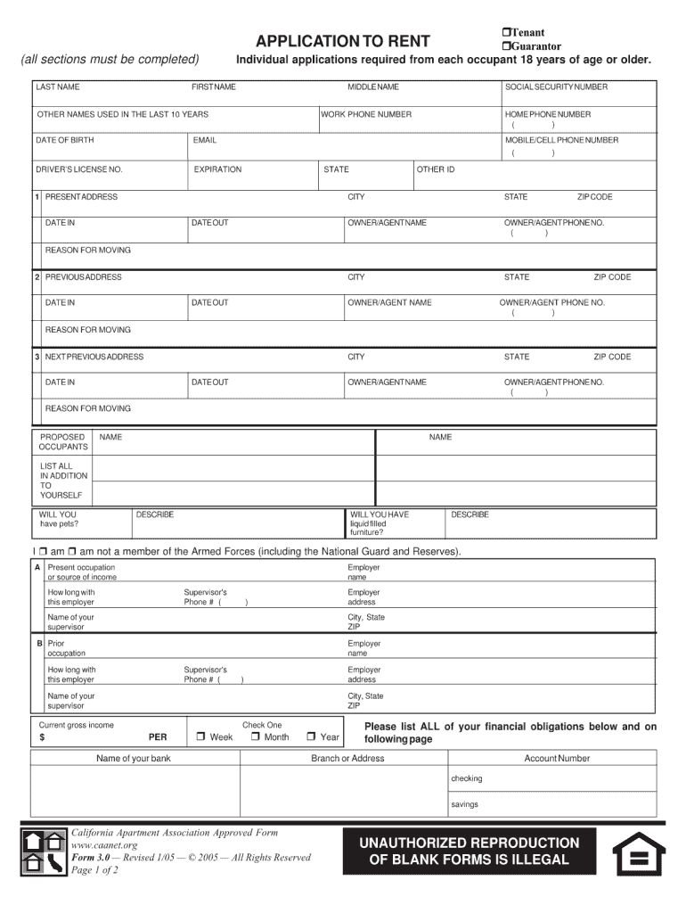 Printable Rental Application California Fill Online Printable Fillable Blank PdfFiller