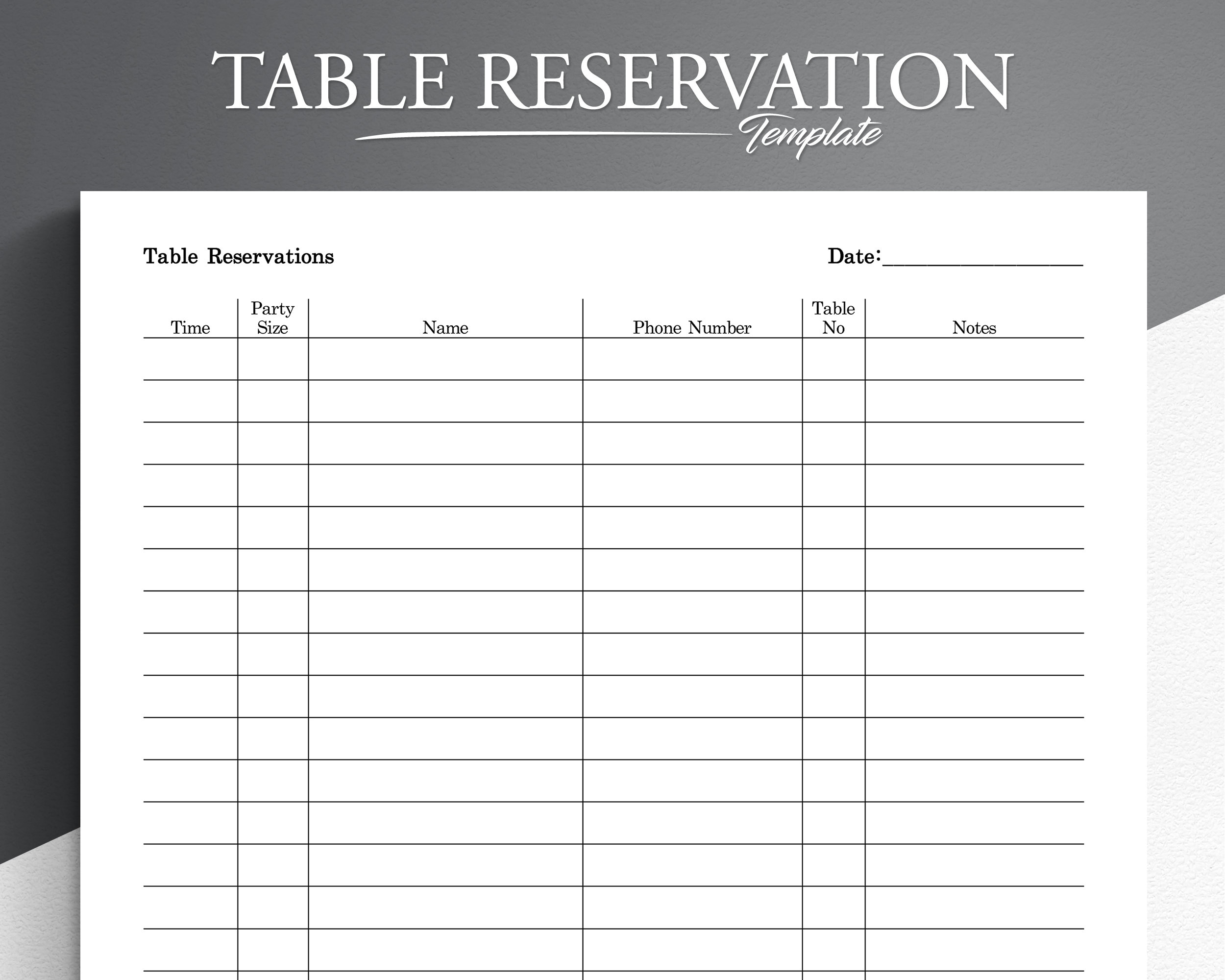 Printable Table Reservation List Restaurant Table Reservation Form Restaurant Reservation Sheet Etsy