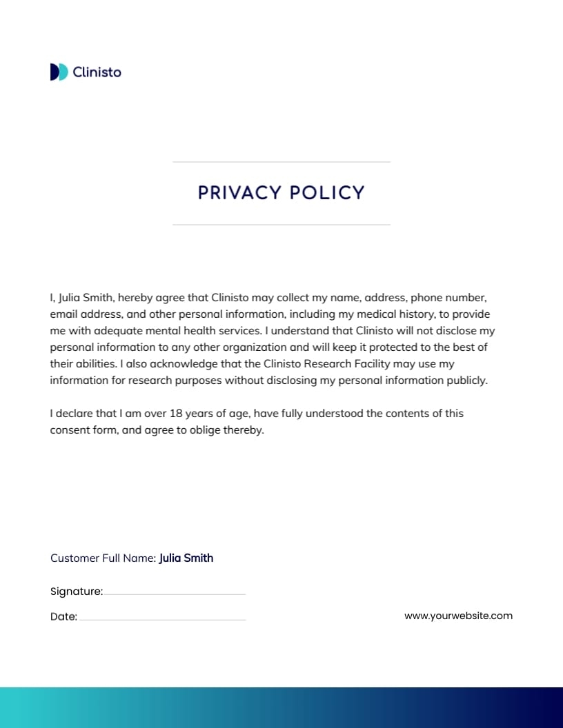 Private Information Consent Form Template Visme