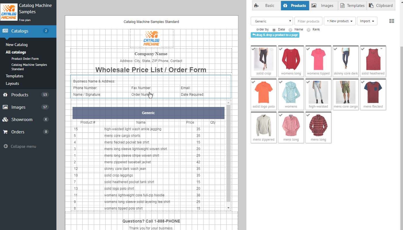 Product Order Forms Easily Create Order Forms Catalogs With Custom Templates Catalog Machine